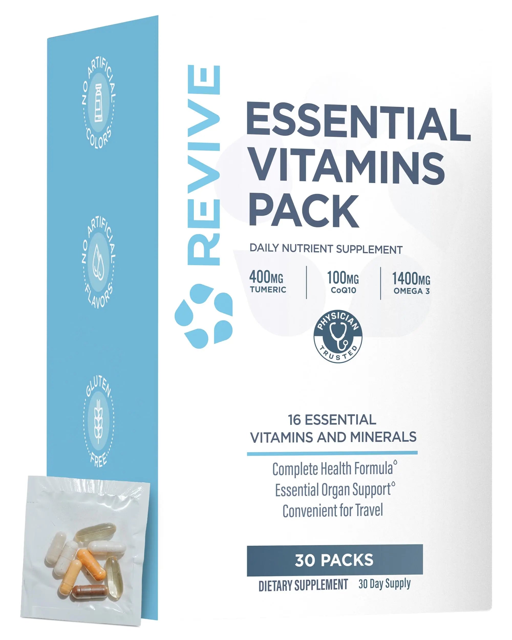 Revive MD Essential Vitamin Packs for Men & Women – Daily Multivitamin Packets with Arjuna & Turmeric Extract – Supports Heart, Joint & Organ Health Revive Au supplements
