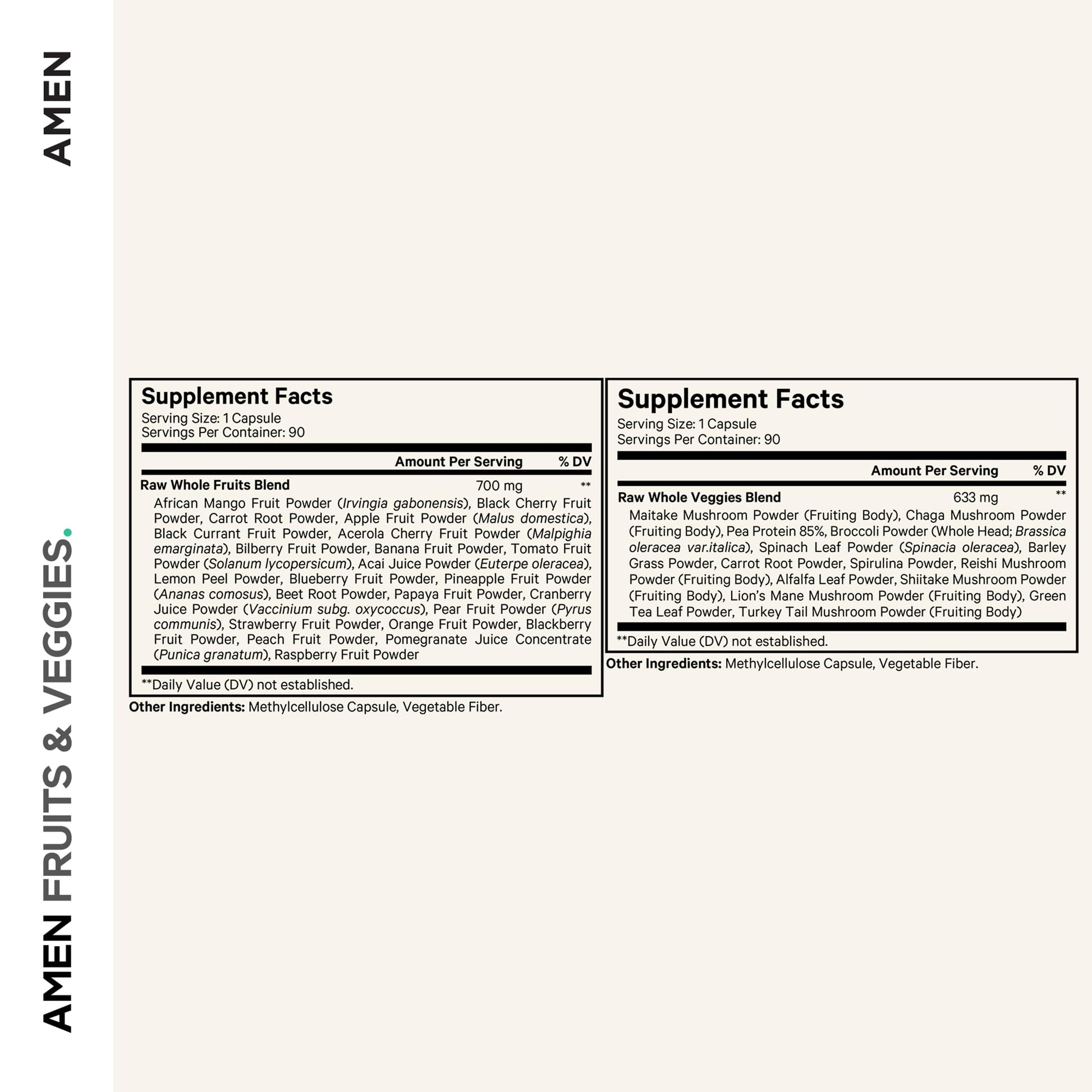Amen Fruits + Veggies Vitamins Bundle, Raw Whole Food Multivitamin Capsules, Greens Vegetables, Red Fruits & Berries Vegan Blend, Fibers + Phytonutrients Superfood Minerals Supplement, Non-GMO, 180 ct Amen Au supplements