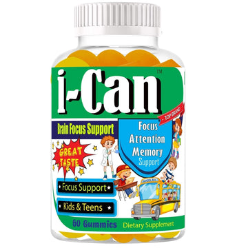 I-Can Focus Gummies for Kids & Teens, Omega 3 Gummies with DHA & EPA, Brain Health, Memory, Attention Support, Teen Brain Focus Vitamins, Non-Fishy Taste, Low Sugar, 60 Count Celebrity LifeStyle Product Au supplements