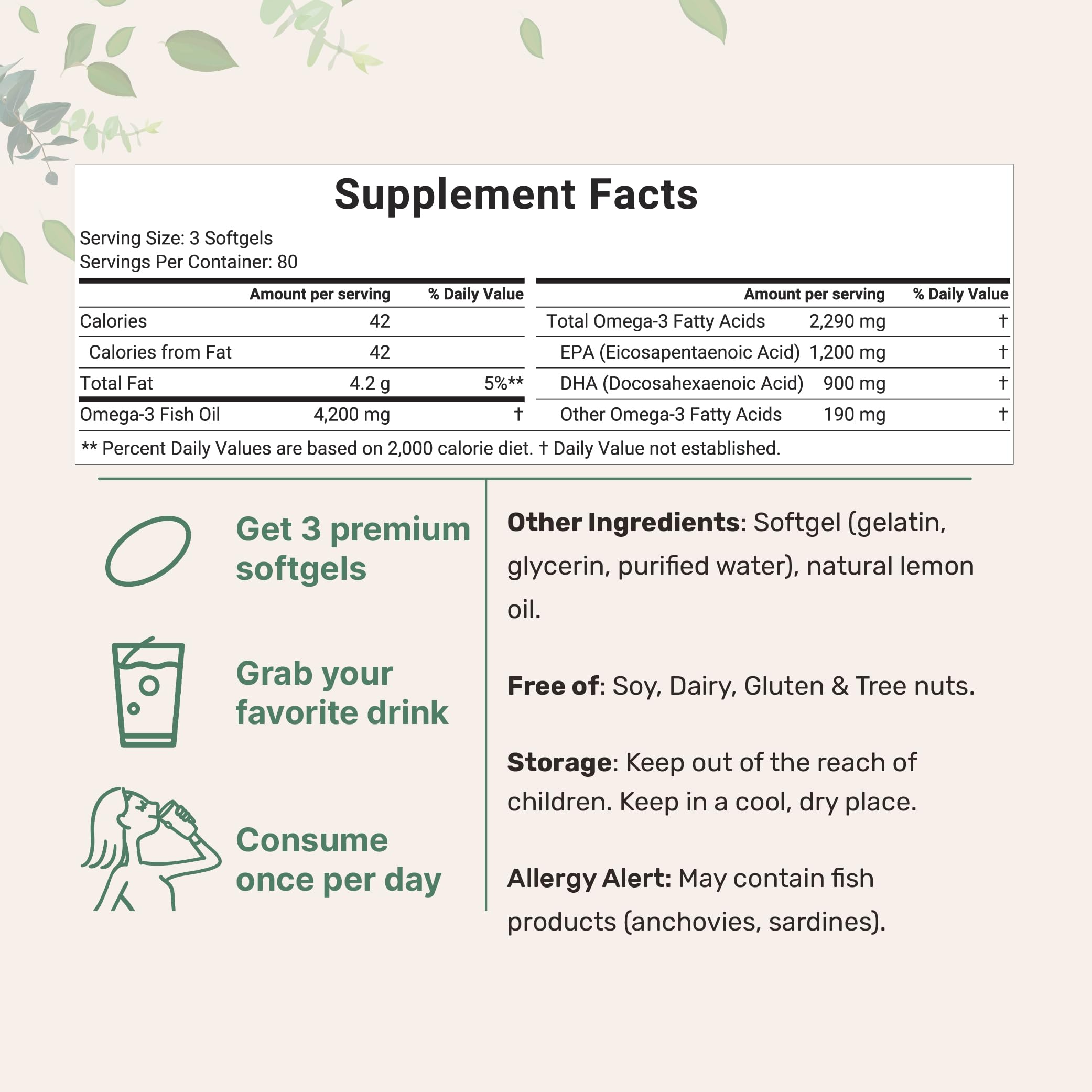 Triple Strength Omega 3 Fish Oil Supplements 4200mg Per Serving, 240 Softgels Micro Ingredients Au supplements