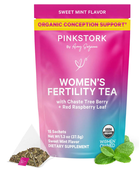 Pink Stork Organic Fertility Tea for Women | Fertility Supplements for Women with Chaste Tree Berry (Vitex) + Red Raspberry Leaf | Hormone Balance Herbal Tea for Conception Support | USDA Organic, Caffeine Free - Sweet Mint, 15 Sachets Pink StorkAU supplements