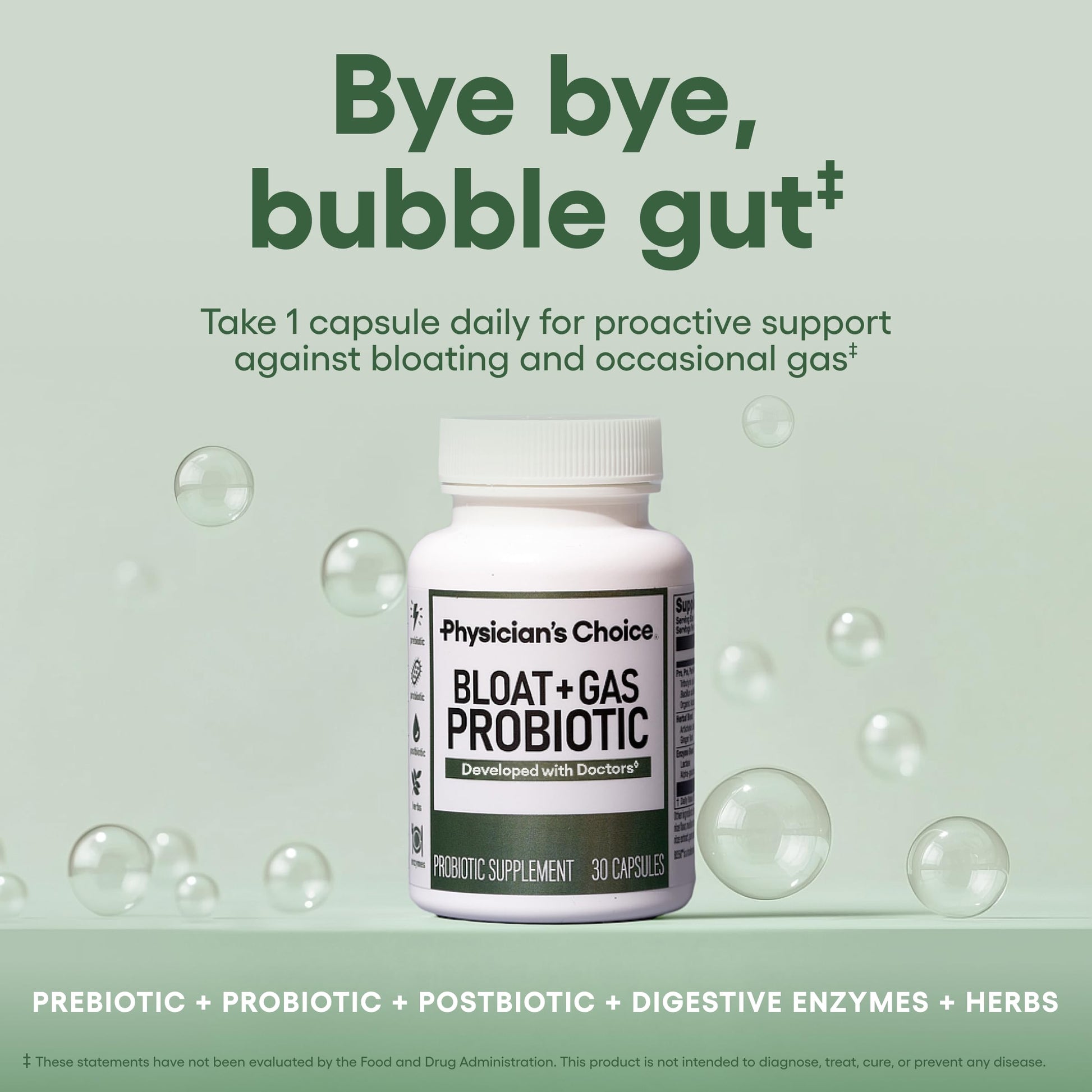 Physician's CHOICE Bloat & Gas Probiotic 5-in-1 Proactive Support + Daily Relief - Digestion & Gut Health- Herbals, Digestive Enzymes, Post & Prebiotics - Gas Relief for Adults - Women & Men - 30ct Physician's CHOICE Au supplements