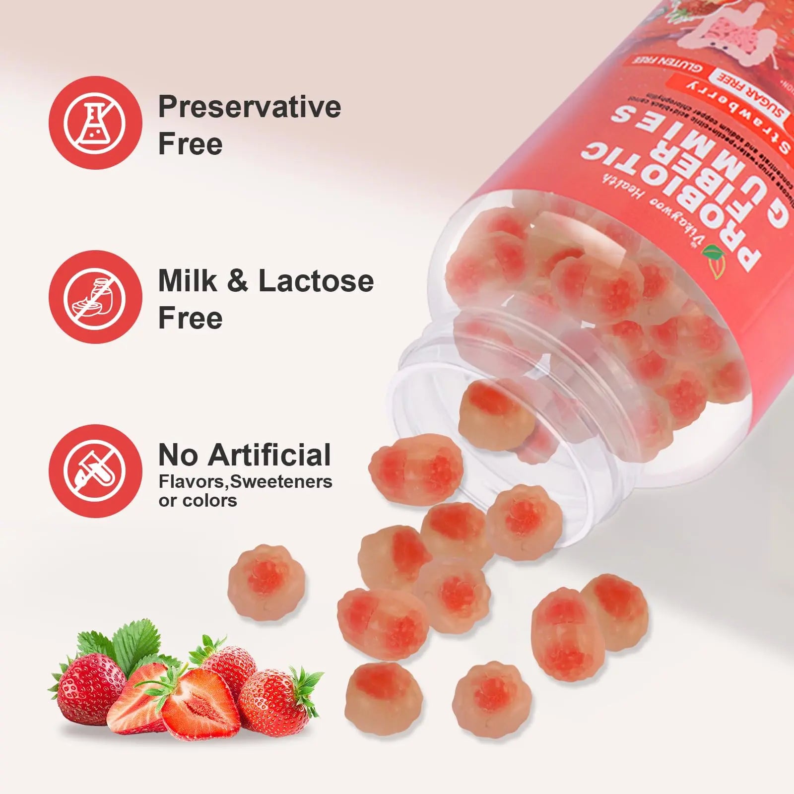 Vikaywoo Probiotic Fiber Gummies for Adults, No Sugar Added Strawberry Flavor– 2 Billion CFUs –Vitamin C,Vitamin D–Digestive Health & Regularity Support(120 Count) Vikaywoo Au supplements