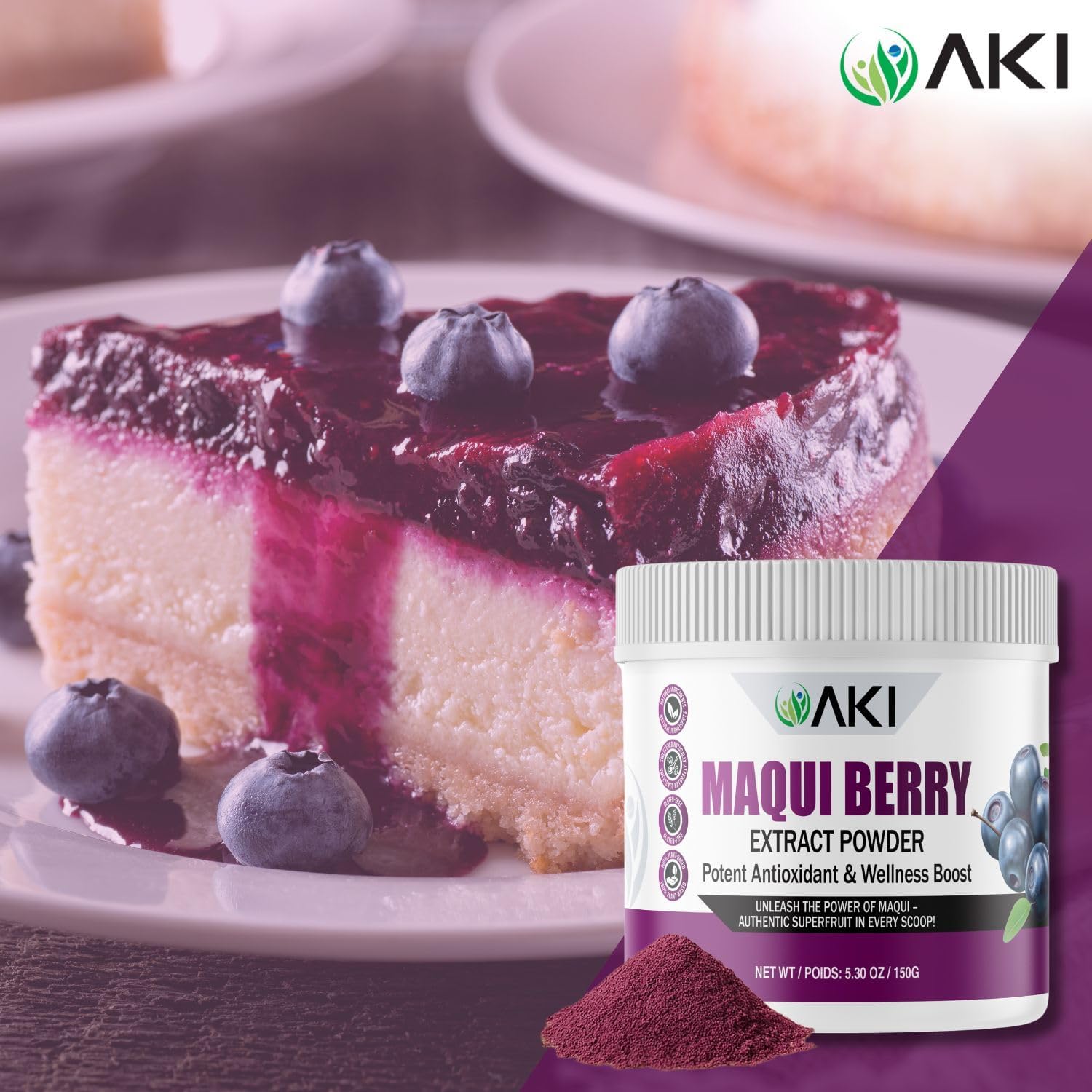 AKI Maqui Berry Extract Powder – Wild Harvested from Patagonia, High in Anthocyanins & Polyphenols, Freeze-Dried Superfruit for Smoothies, Non-GMO, Vegan, 150g/ 5.3 oz AKI ORGANIC Au supplements