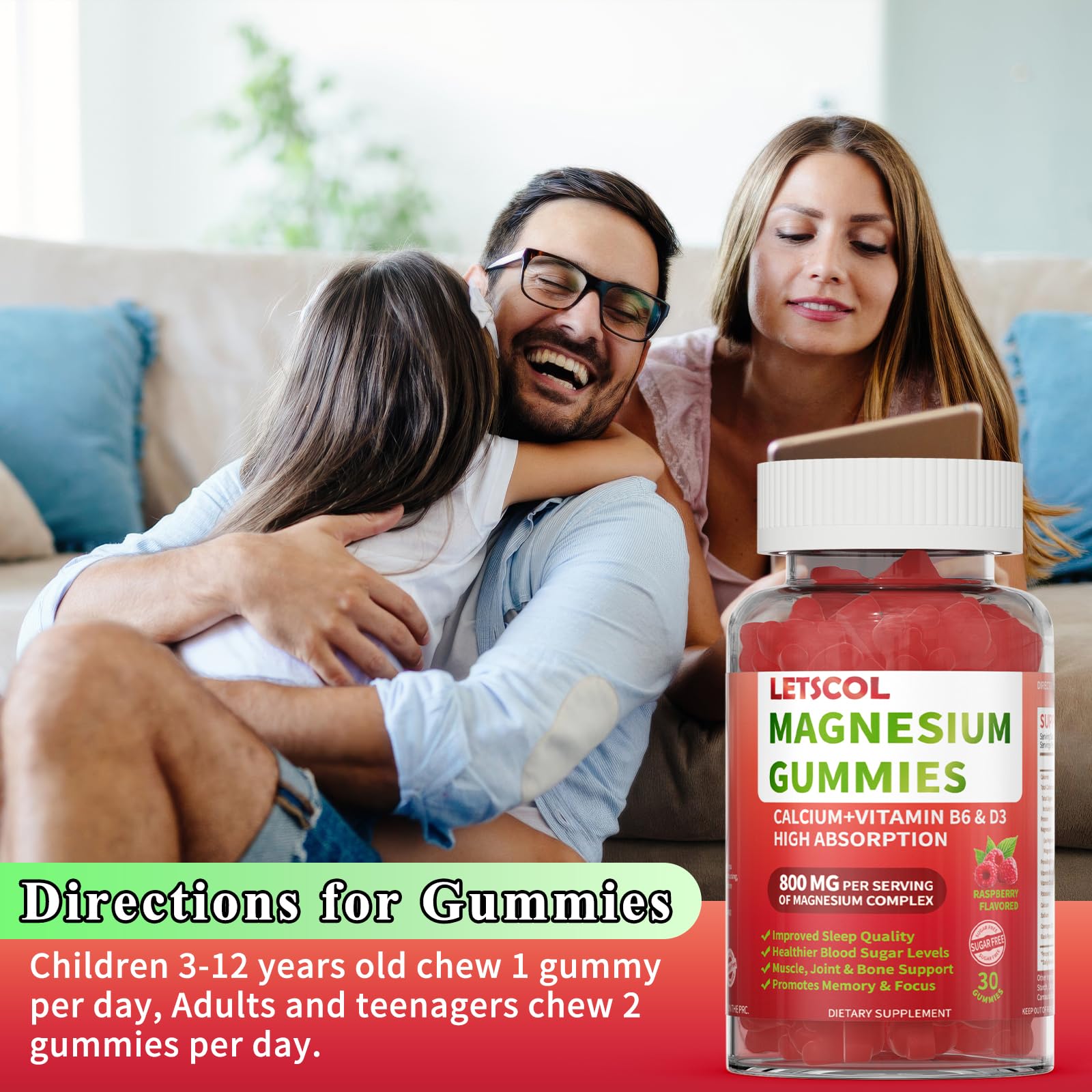LETSCOL Magnesium Glycinate Gummies 800mg Per Serving, Sugar Free Magnesium Supplement with Magnesium Malate, Calcium, Vitamin D3, B6, CoQ10 for Calm Support & Zzz for Adults Kids LETSCOL Au supplements