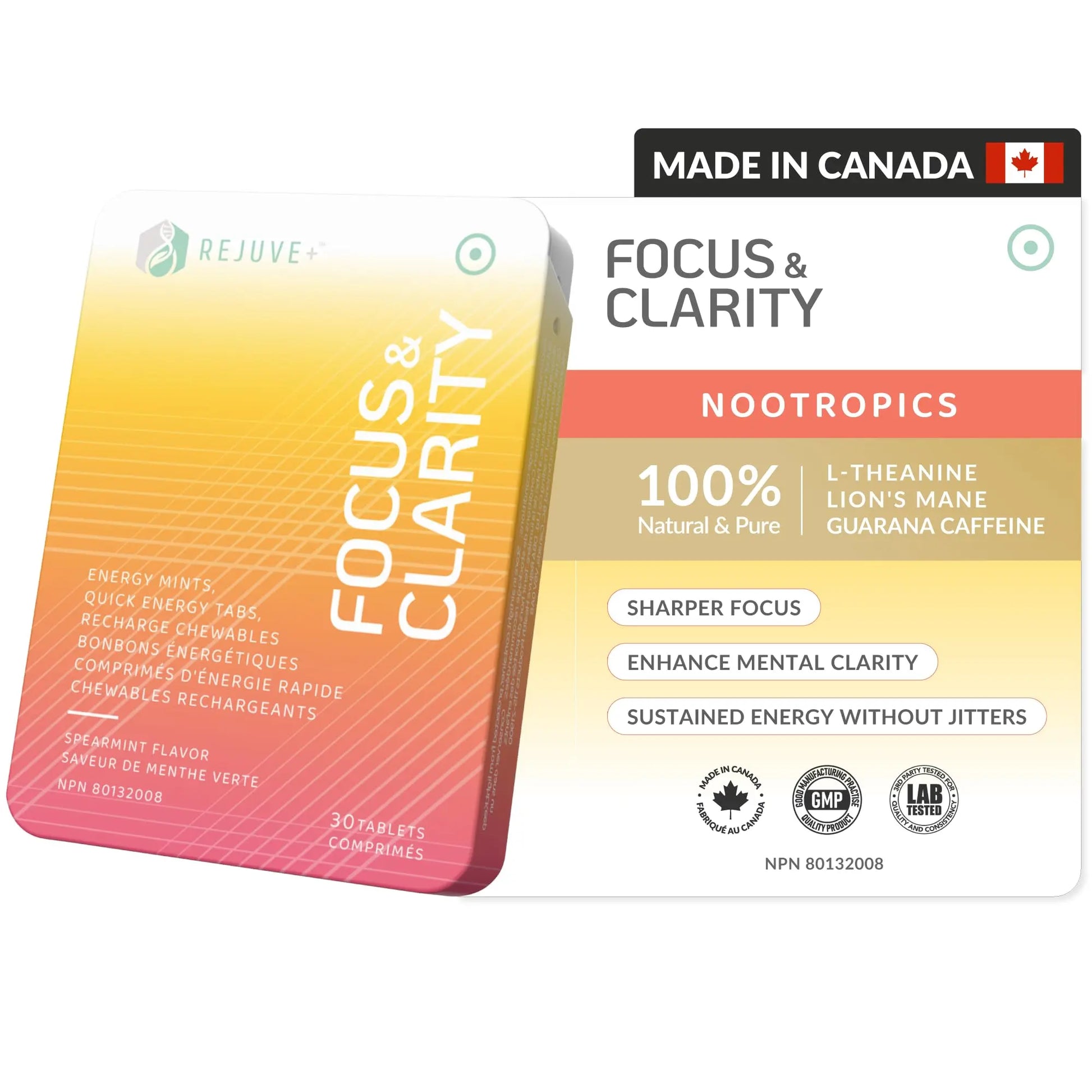 REJUVE+ Focus & Clarity Nootropic Supplement – Brian Boost | L-Theanine, Caffeine, Lion’s Mane, Magnesium, Vitamin B6 & B12 | Brain Support, Memory, Focus & Energy | Mint Flavor (30 Chewables) (1) REJUVE+ Au supplements
