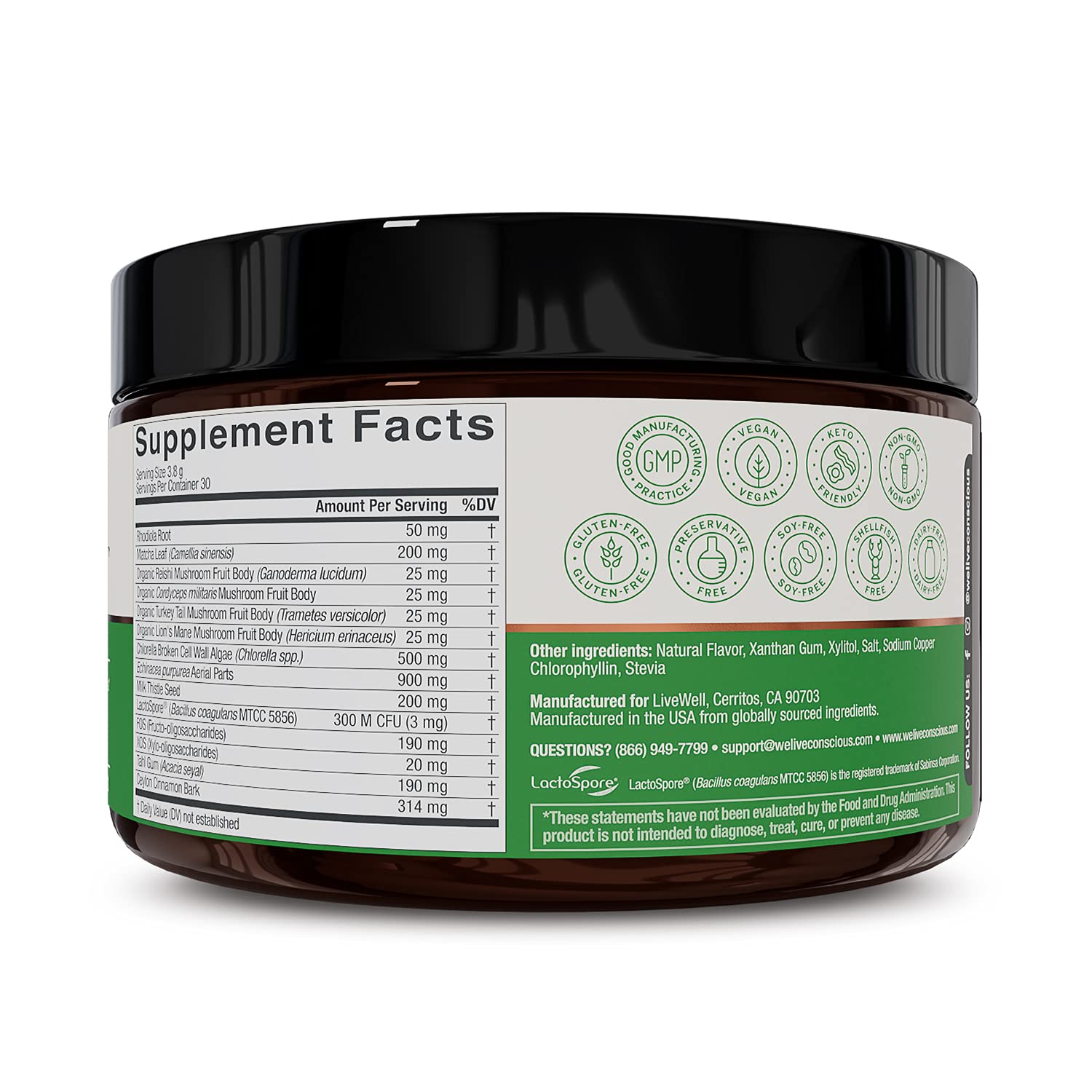 Live Conscious Beyond Greens Superfood Powder - Delicious Debloating Super Greens Powder - Matcha Greens Blend w/Chlorella, Echinacea, Probiotics for Immune Support & Energy Live Conscious Au supplements