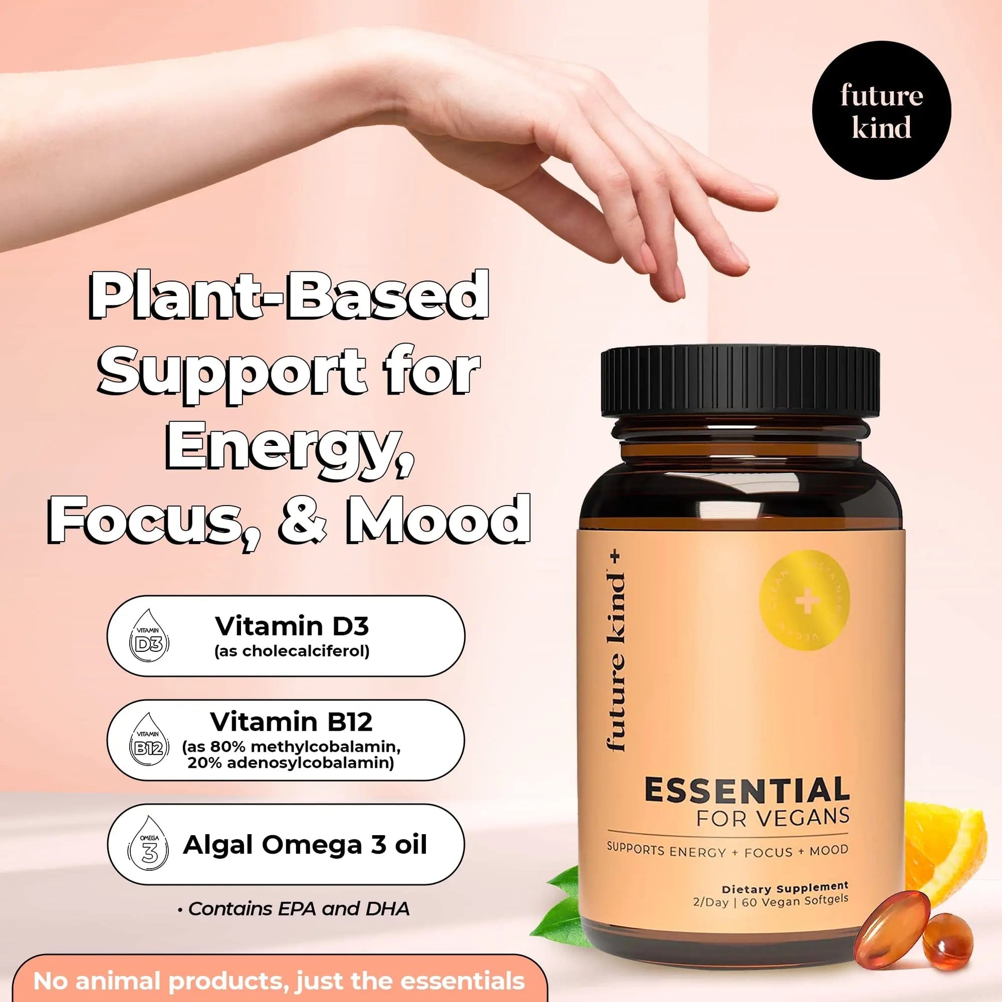 Future Kind Vegan Multivitamins - Glass Bottle & Made for Vegans with Omega 3 DHA, EPA, Vitamin B12 & D3 for Energy, Focus, & Mood (60 Softgels) Future Kind Au supplements