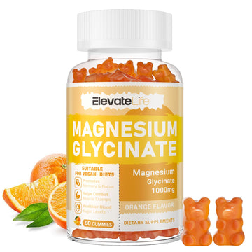 Magnesium Glycinate Gummies 1000mg - Sugar Free Magnesium Potassium Supplement with Vitamin D, B6, CoQ10 for Calm Mood & Sleep Support - 60 Orange Gummies ElevateLife Au supplements