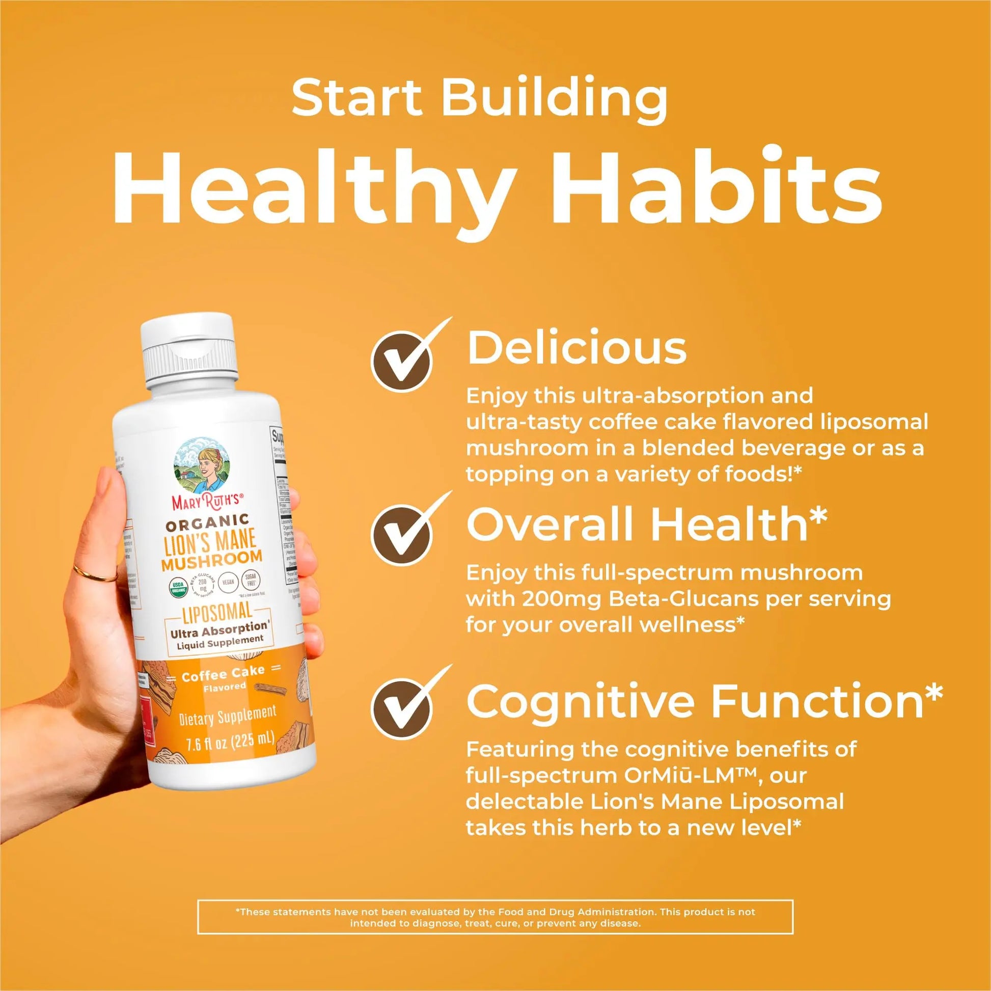 MaryRuth Organics Lions Mane Supplement | Ultra Absorption Liposomal | Full Spectrum Lion's Mane Mushroom | 200mg Beta-Glucans Per Serving | USDA Organic | Vegan | 7.6 oz | 15 Servings MARYRUTH'S Au supplements
