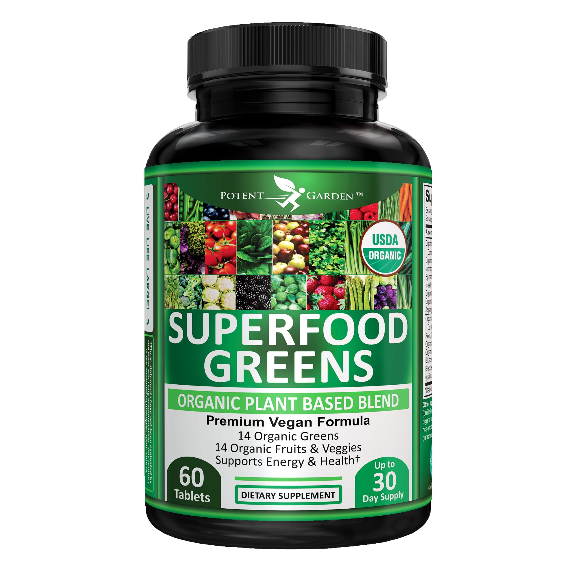 Potent Garden Organic Superfood Greens, Fruit and Veggies Supplement Rich in Vitamins & Antioxidants with Alfalfa, Beet Root & Tart Cherry to Boost Energy, Immunity & Gut Health, Greens Tablets 60 Ct Potent Garden Au supplements