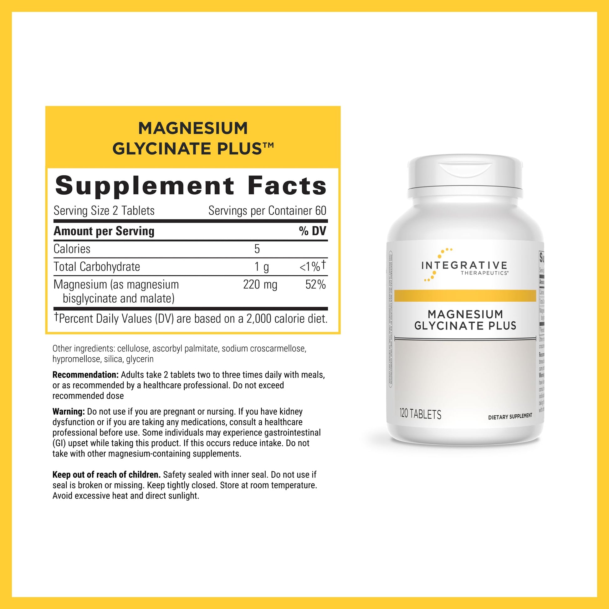 Integrative Therapeutics Magnesium Glycinate Plus - Brain Function Support Supplement for Adults* - Supports Heart and Muscular Function* - Dairy-Free & Gluten-Free - 120 Count (60 Servings) Integrative Therapeutics Au supplements