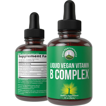 B Complex Liquid Drops Vegan Supplement. Best 5 B Vitamins with B3 Niacin, B6, B7 Biotin, B9 Folate, Methylcobalamin B12. B-Complex for Hair, Skin Nails, Energy. for Adults, Men, Women Peak Performance Au supplements