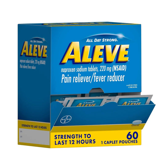 Aleve Pain Reliever & Fever Reducer Naproxen Sodium Caplets, Body and Arthritis Pain Reliever, Medicine for Adults and Children Ages 12 and Up, 60 Individual Pouches AleveAu supplements