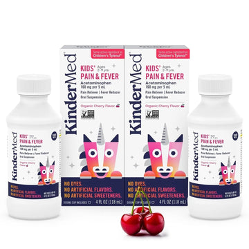 KinderMed Kids' Pain & Fever Medicine, for Ages 2-11 Years, No Dyes, No Artificial Flavors, No Artificial Sweeteners, Vegan, Non-GMO, Gluten Free, Organic Cherry Flavor, Two Pack, 2 x 4 fl. oz KinderMed Au supplements