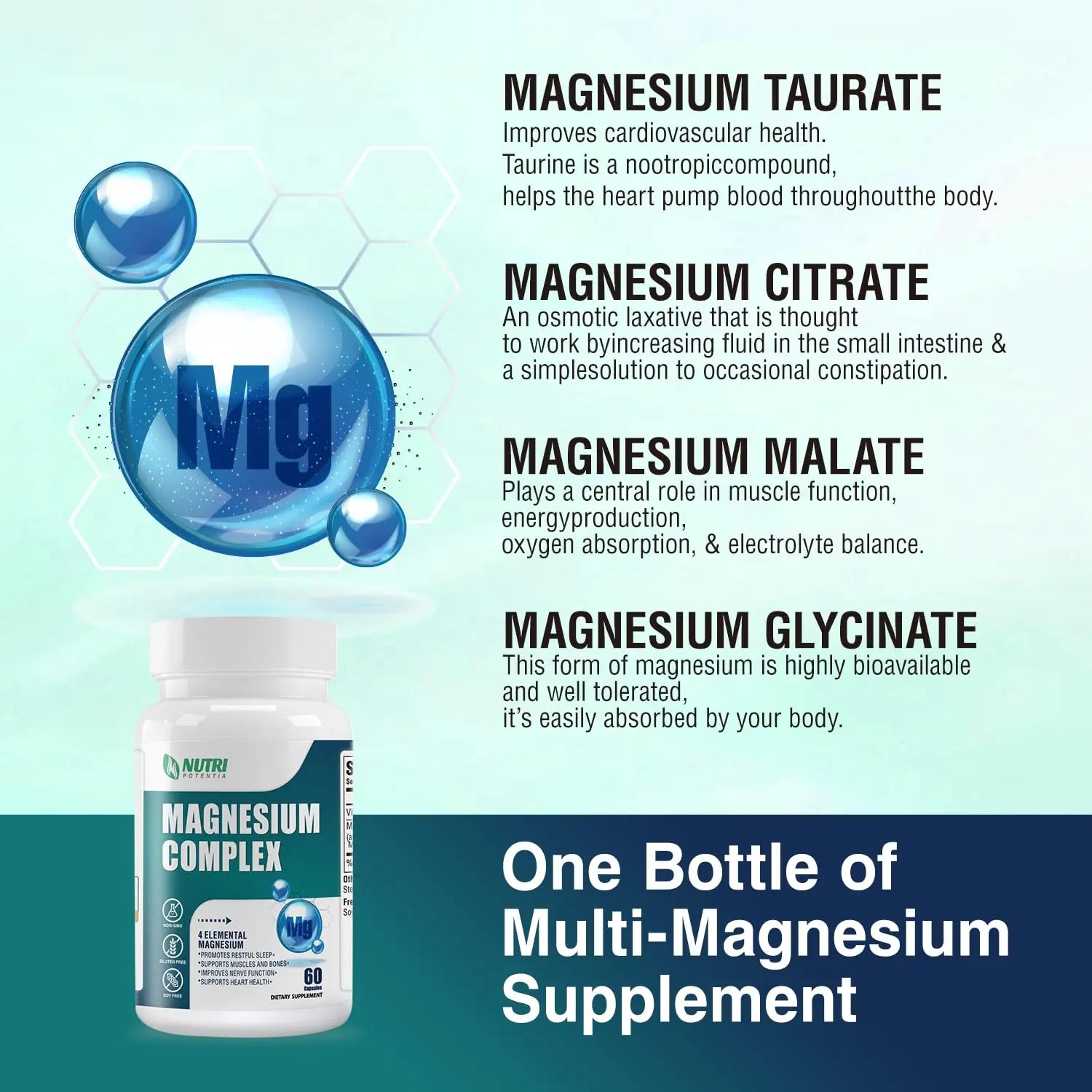 Magnesium Complex for Women&Men,With Glycinate Malate Citrate Taurate.Support for Sleep,Stress Relief,Cognitive Function,Magnesium Supplement 500mg,Third-Party Tested(Made & Tested in USA)-60 Capsules NUTRI POTENTIA Au supplements