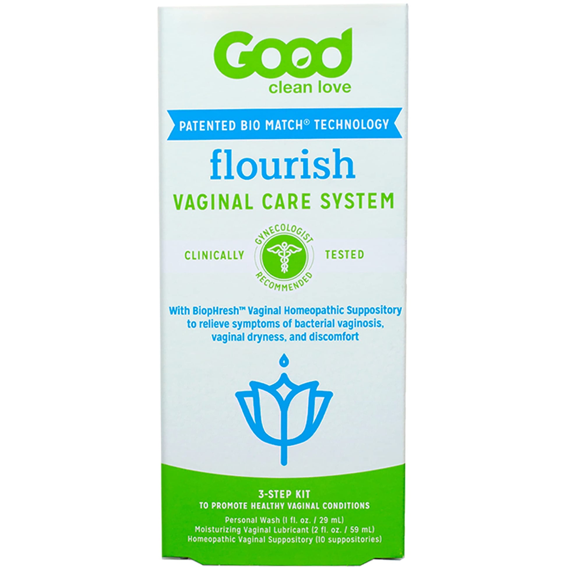 Good Clean Love Flourish Vaginal Care System, 30-Day Regimen, Relieves Itching & Irritation, Includes Personal Good Clean Love Au supplements
