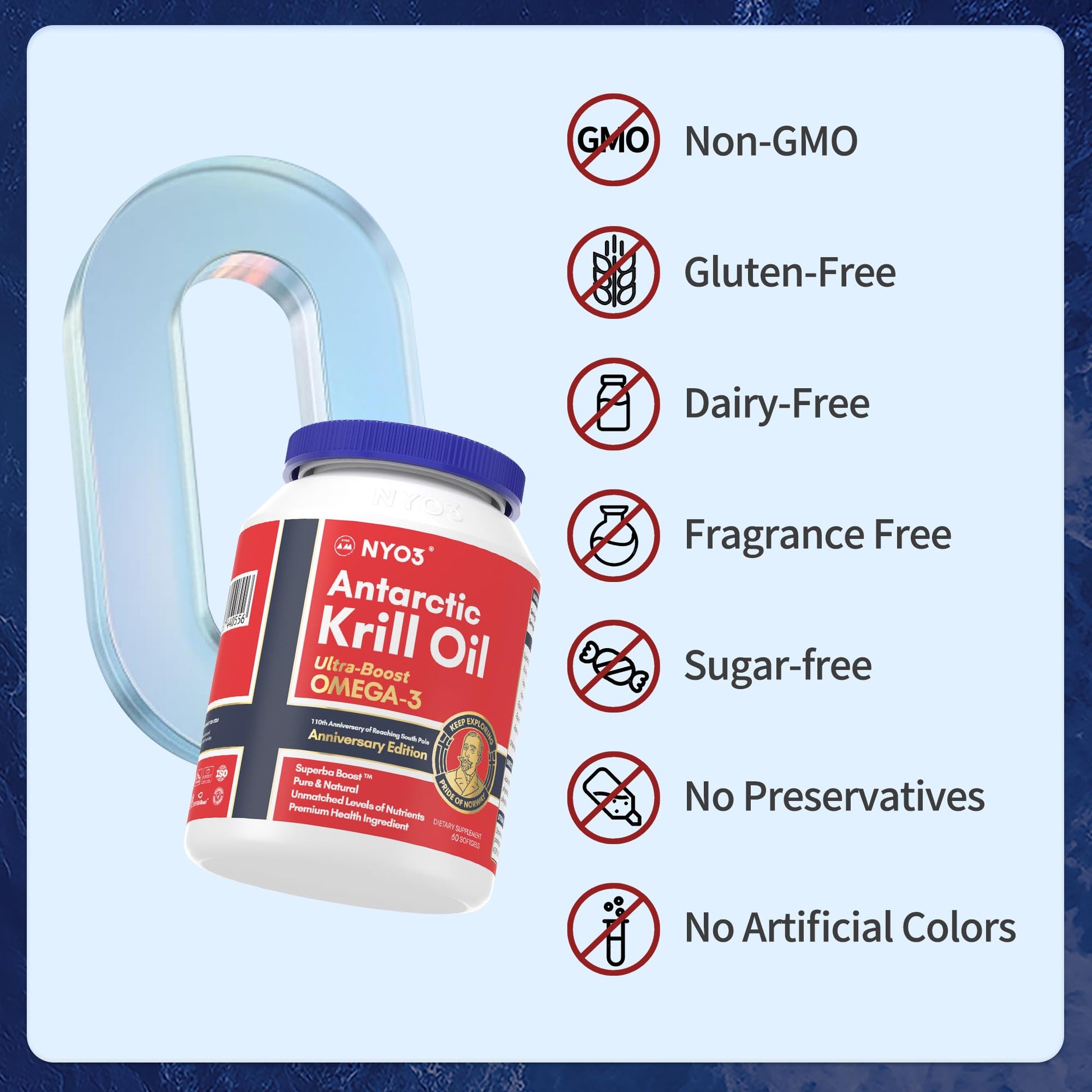 NYO3 Antarctic Krill Oil 1000mg Omega 3 Supplement, EPA & DHA, 90 Softgels Astaxanthin NYO3 Au supplements