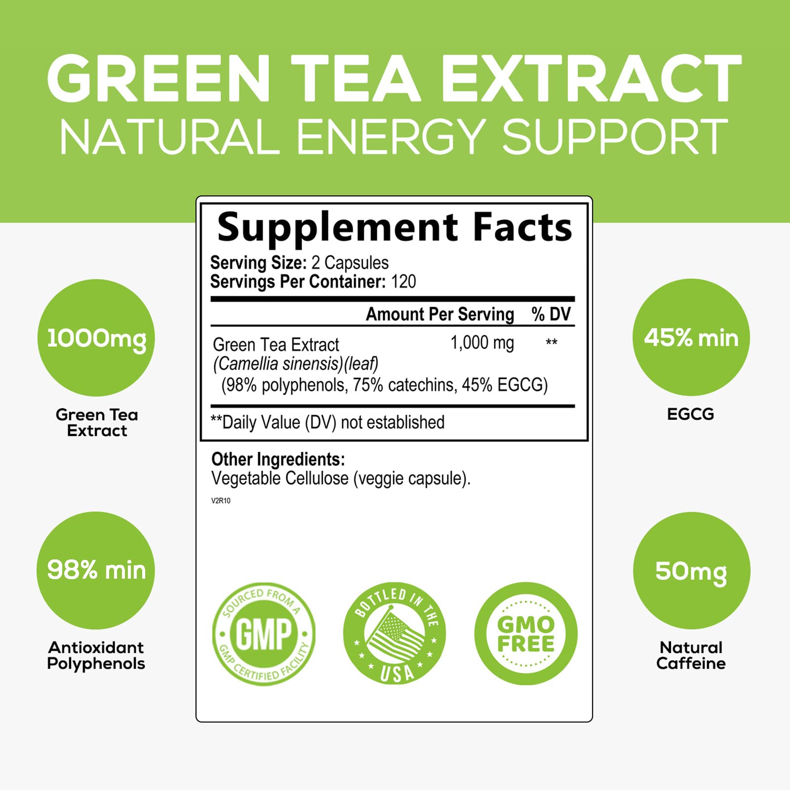 Green Tea Extract Capsules 1000mg 98% Standardized EGCG - 3X Strength for Natural Nature's Nutrition Au supplements