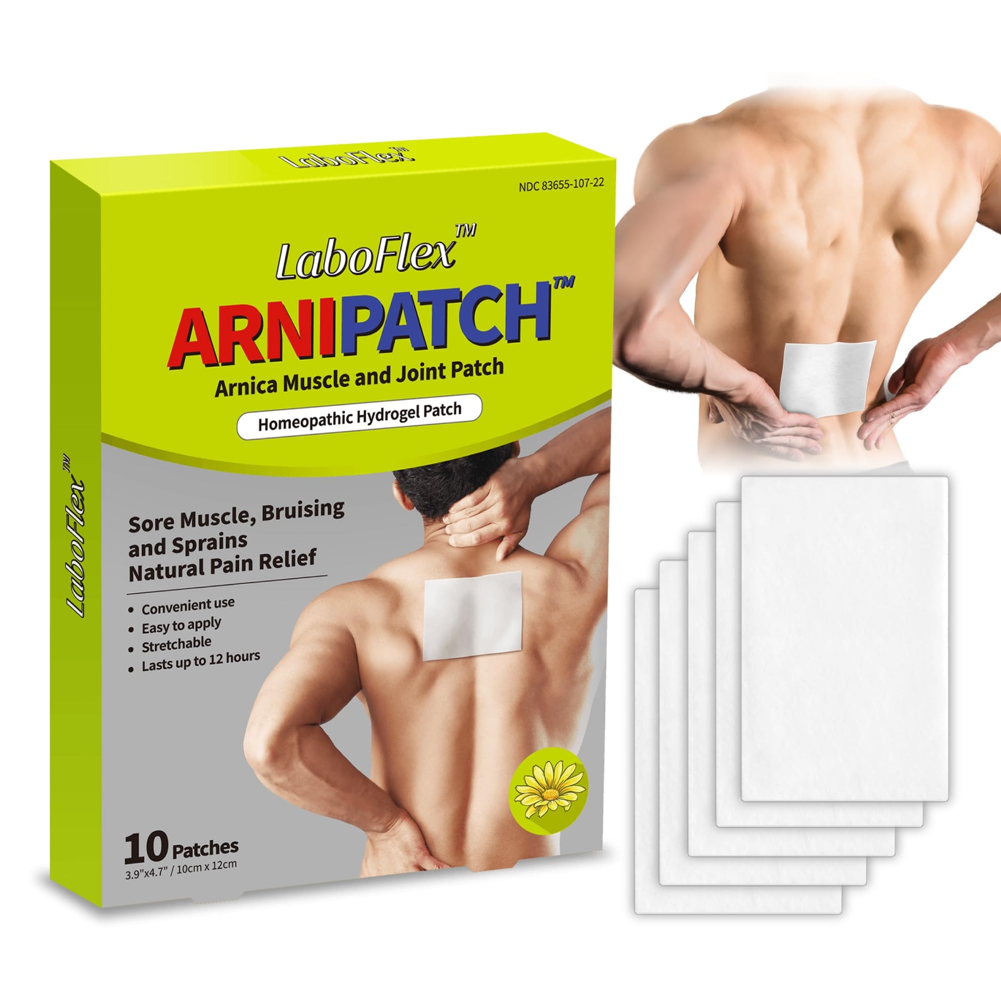 Arnica Hydrogel Pain Relief Patches | Natural Relief for Muscle, Joint, Bruises & Swelling | Flexible, Non-Greasy & Long-Lasting | Great for Back, Knee & Neck Pain (3.9"x4.7", 10, Count) Wooshin Labottach Au supplements