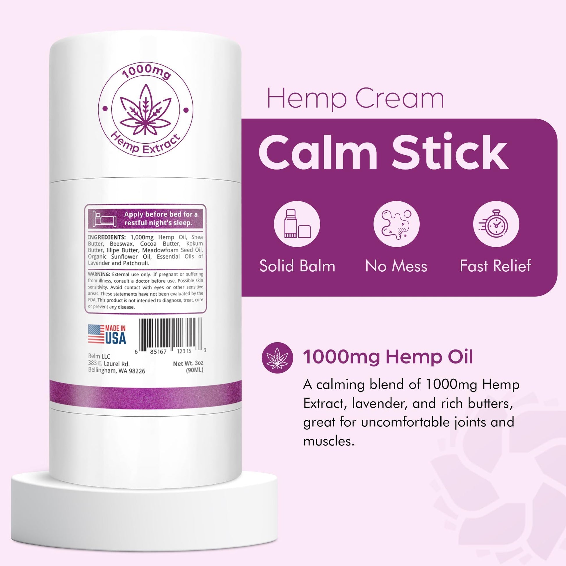 Relm Wellness Hemp Cream Relief - Maximum Strength Oil Roll On - Lavender Essential Oil - 1000mg Hemp - Nighttime Calming Creme | Great for sore Knee, Back, Joints and Muscles | Solid Lotion Balm Relm Wellness Au supplements