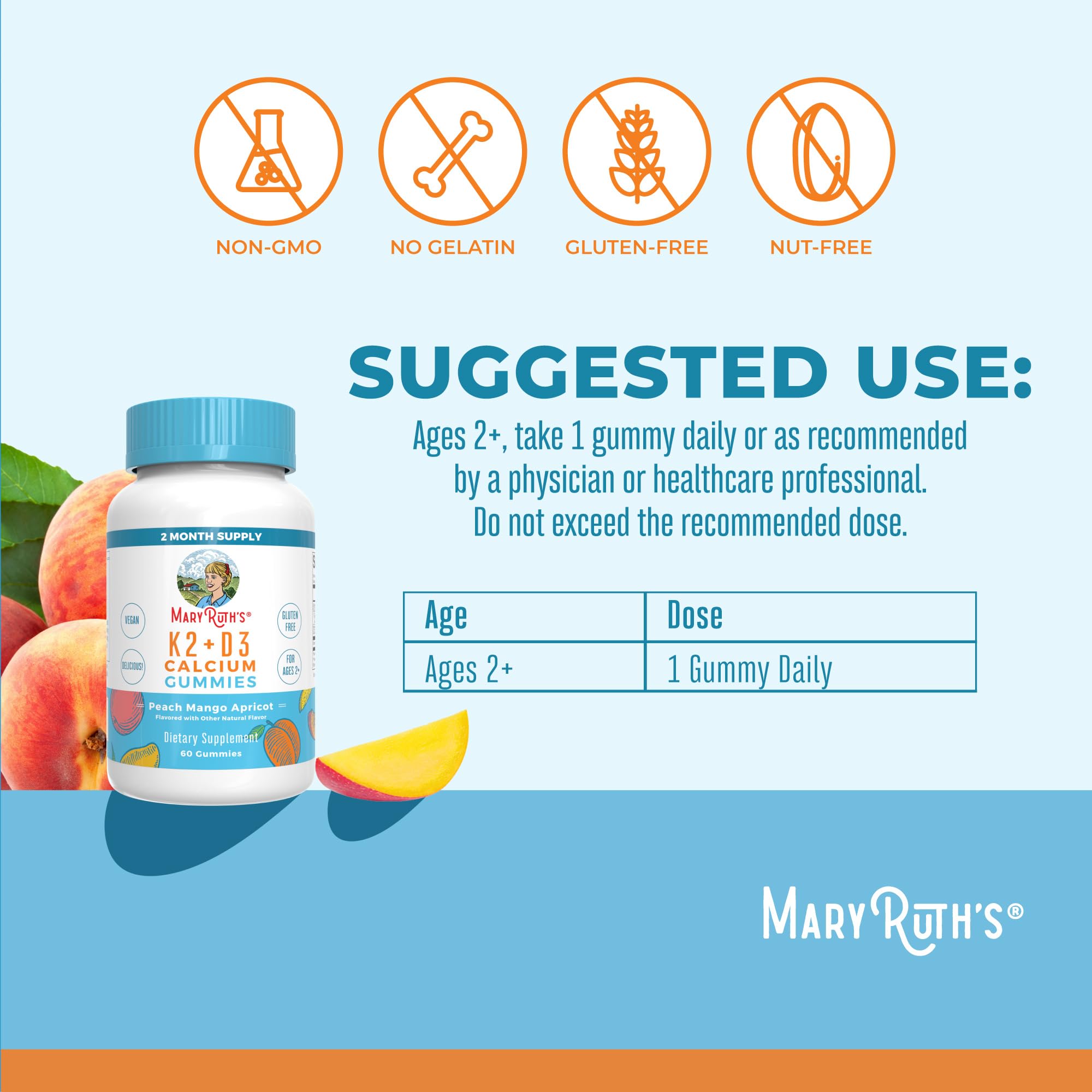 MaryRuth Organics Joint Health Liquid Drops & Vitamin K2+D3 Gummies (Peach Mango and Apricot) | Label Project Verified | Vitamins for Calcium, Joints, and Bone Support | Vegan, Non-GMO, Gluten Free MARYRUTH'S Au supplements