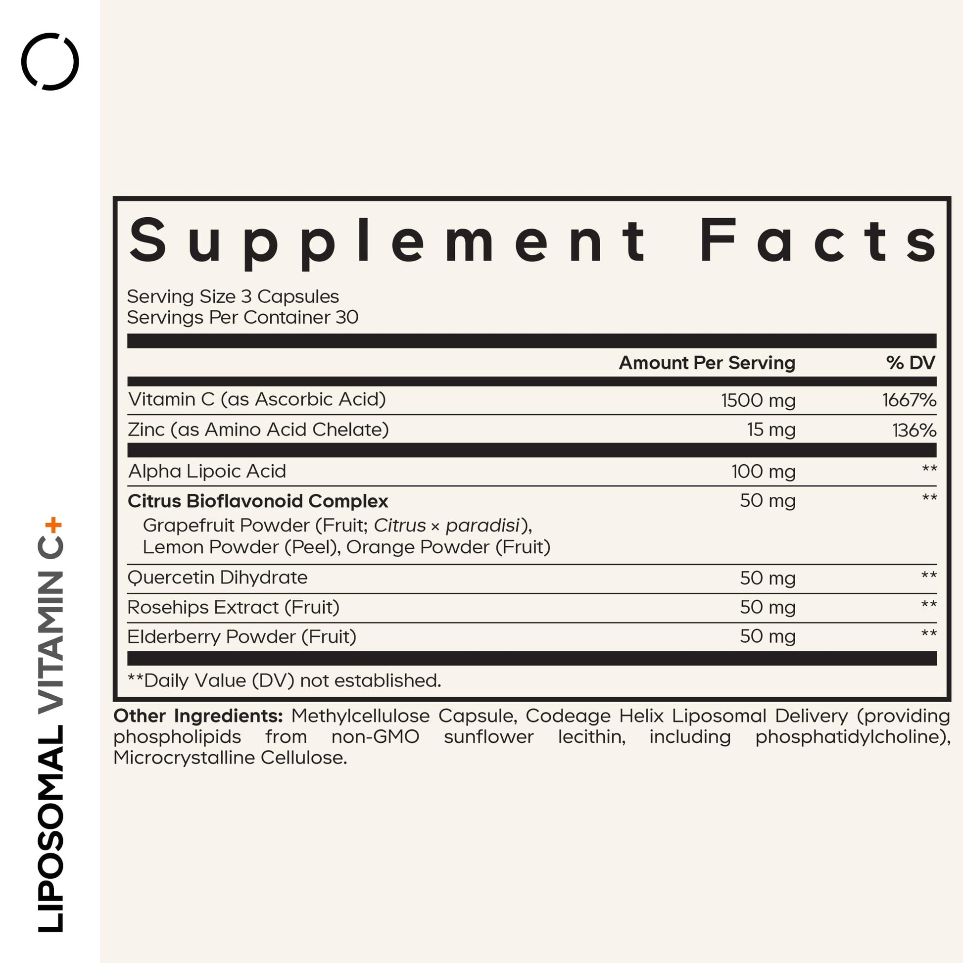 Codeage Liposomal Vitamin C Vitamins with Zinc, Elderberry, Citrus Bioflavonoids Ascorbic Acid, Quercetin & Rose Hips Fruit, Vitamina C Liposomal Supplement Pills - Non-GMO, Vegan - 90 Capsules Codeage Au supplements