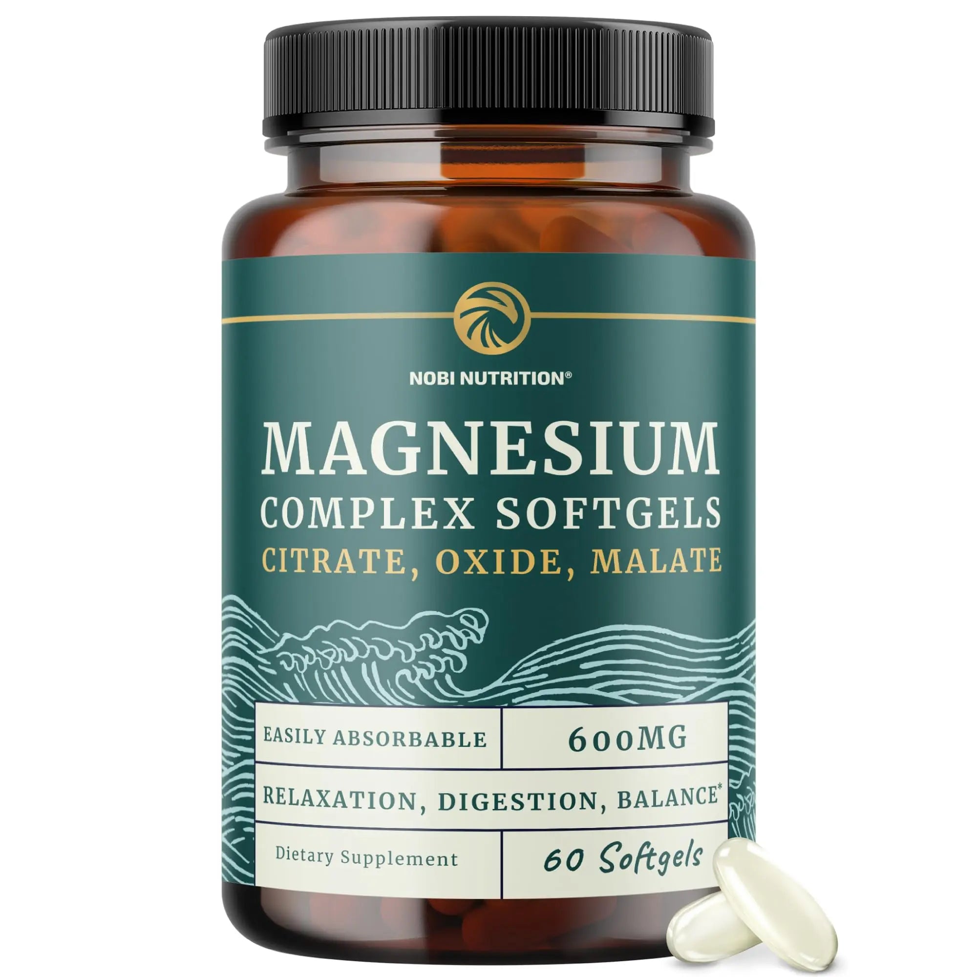 Triple Magnesium Softgels | Citrate, Malate, & Oxide | Highly Absorbable Magnesium Supplement for Digestion, Calm, Leg Cramps, & Sleep Support | 300mg Complex | Easy to Swallow Soft Gels | 60 Count Nobi Nutrition Au supplements