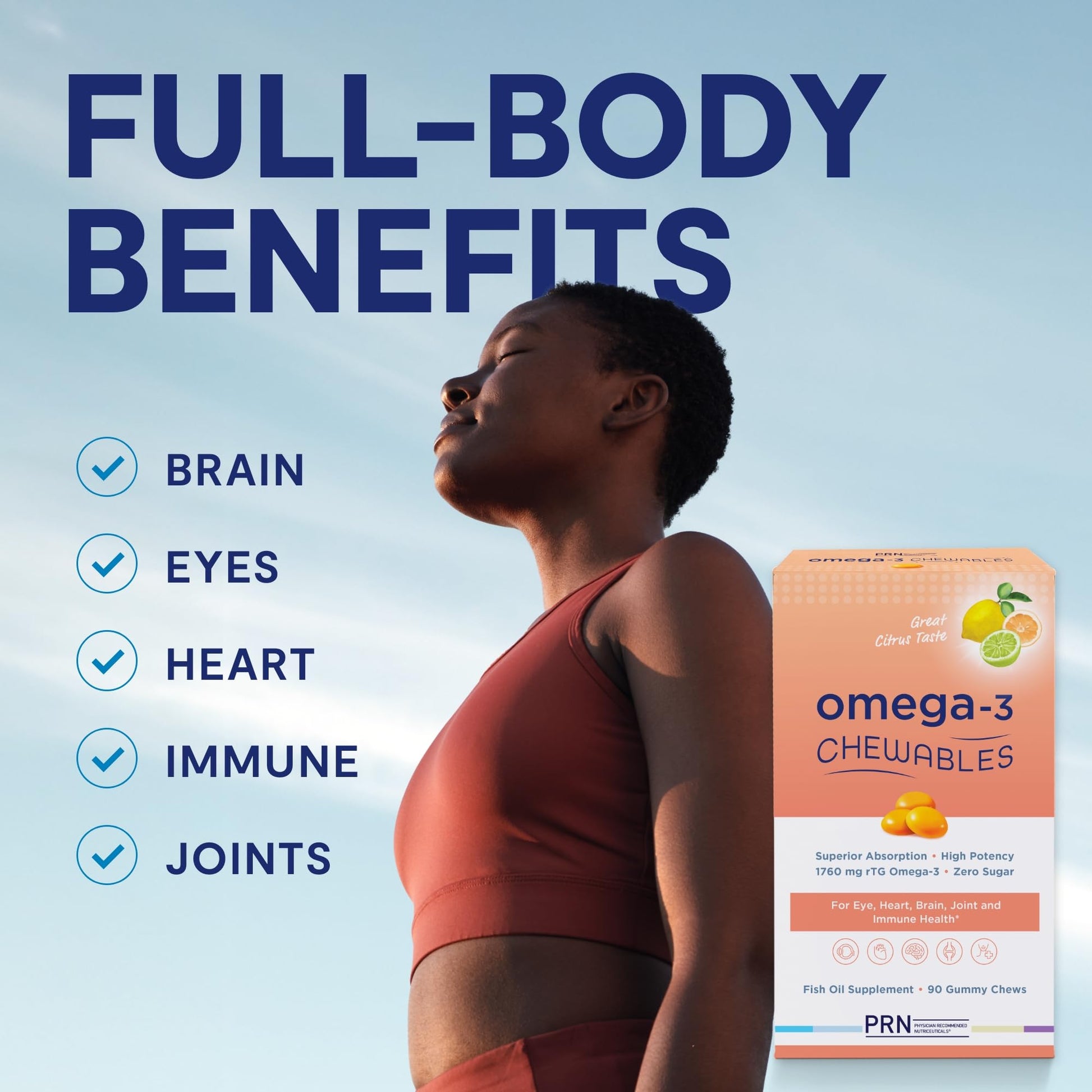 Omega 3 Gummy Chewables - 90 Gel Chews, 30-Day Supply, Citrus Flavor - 1760mg Ultra-Pure rTG Omega 3 for Eye, Heart, Brain, Joint & Immune Health PRN Physician Recommended Nutriceuticals Au supplements