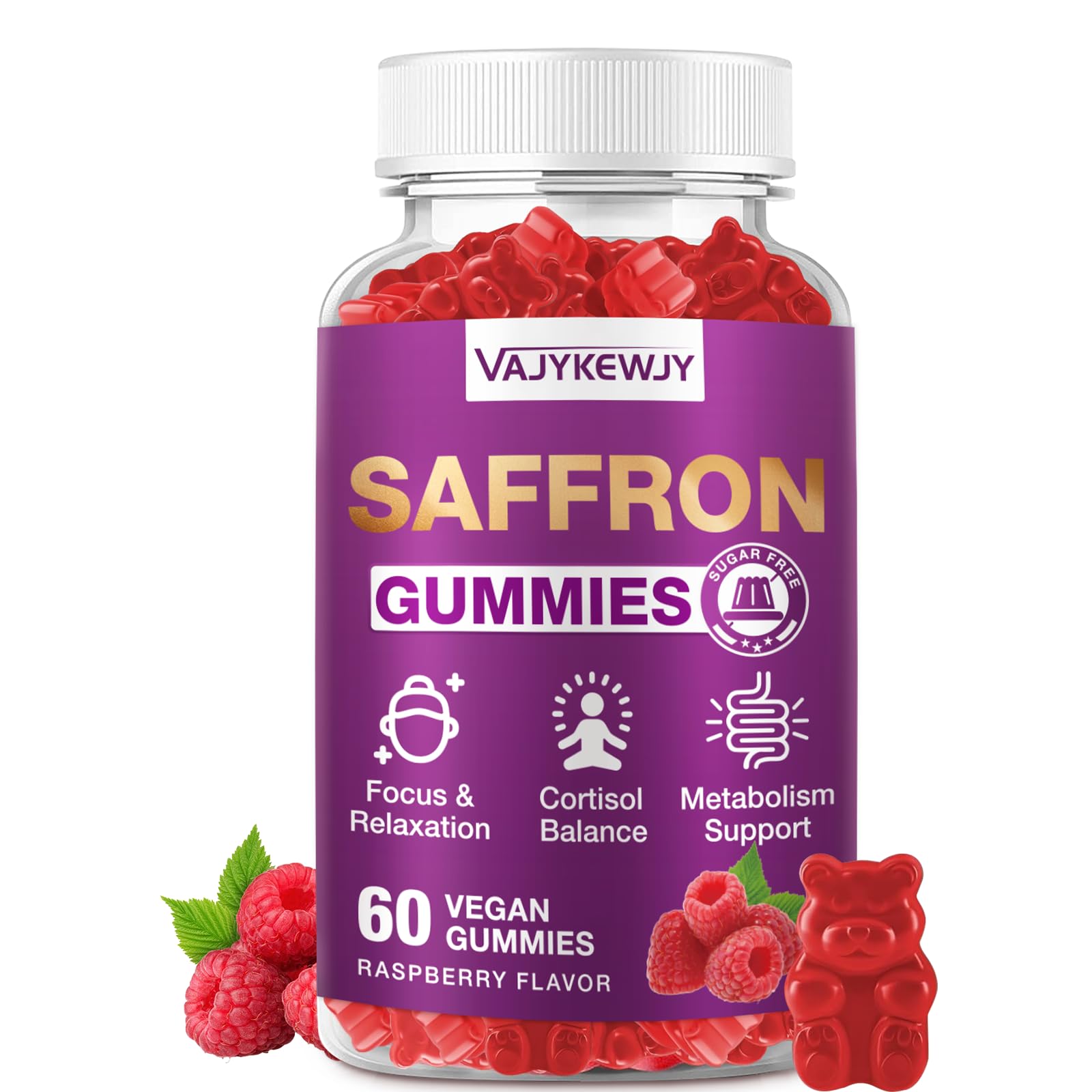 VAJYKEWJY Saffron Gummies (88.5 mg) with Magnesium — Enhanced with St. John’s Wort, Rhodiola, Ashwagandha & Vitamins B6, B12, D3 for Mood & Focus Support — 60 Count VAJYKEWJY Au supplements