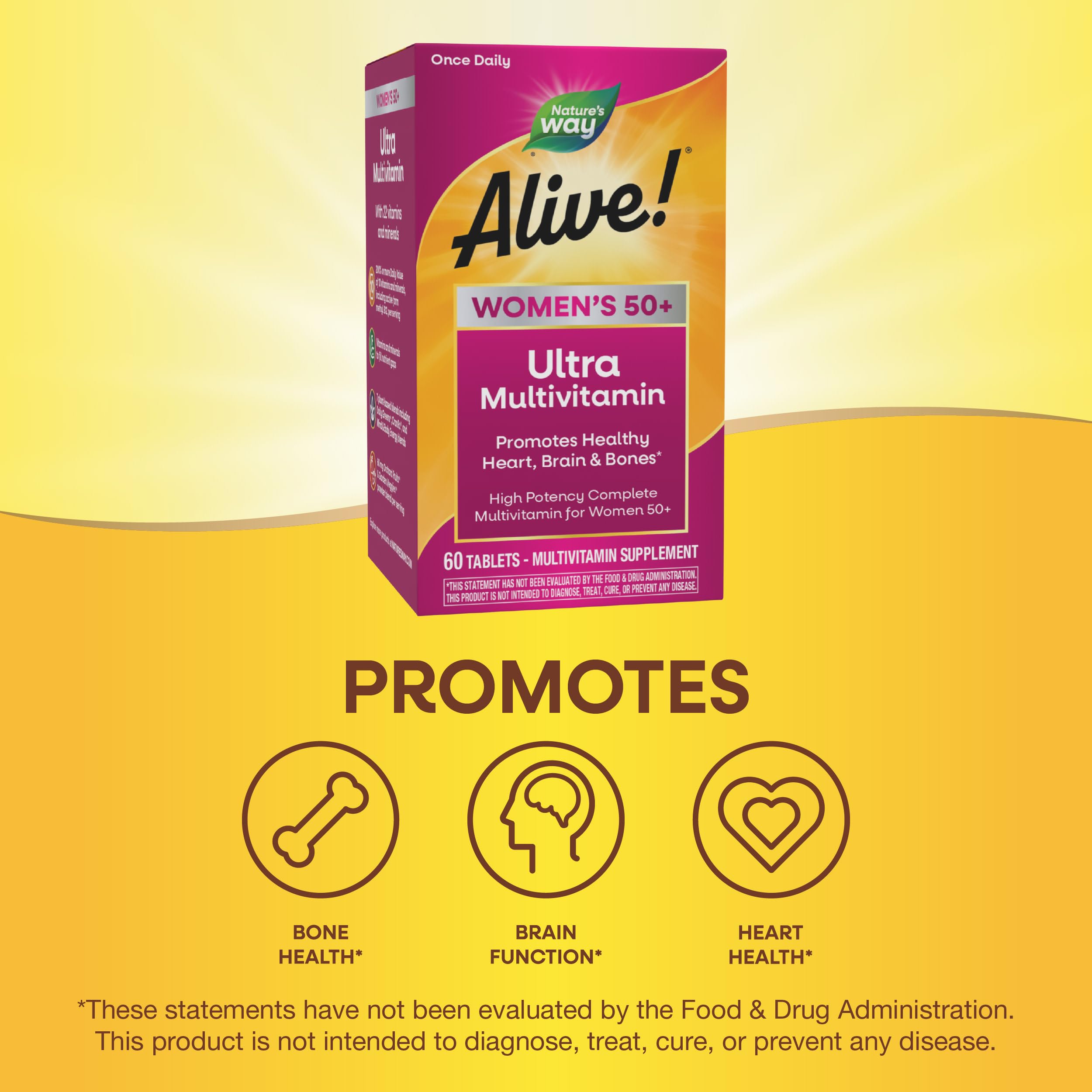 Nature’s Way Alive! Ultra Potency Multivitamin for Women 50 Plus, Complete High Potency Formula with Vitamin D3, C, E, Methylated B12, Supports, Heart, Brain, and Bone Health*, 60 Tablets Nature's Way Au supplements