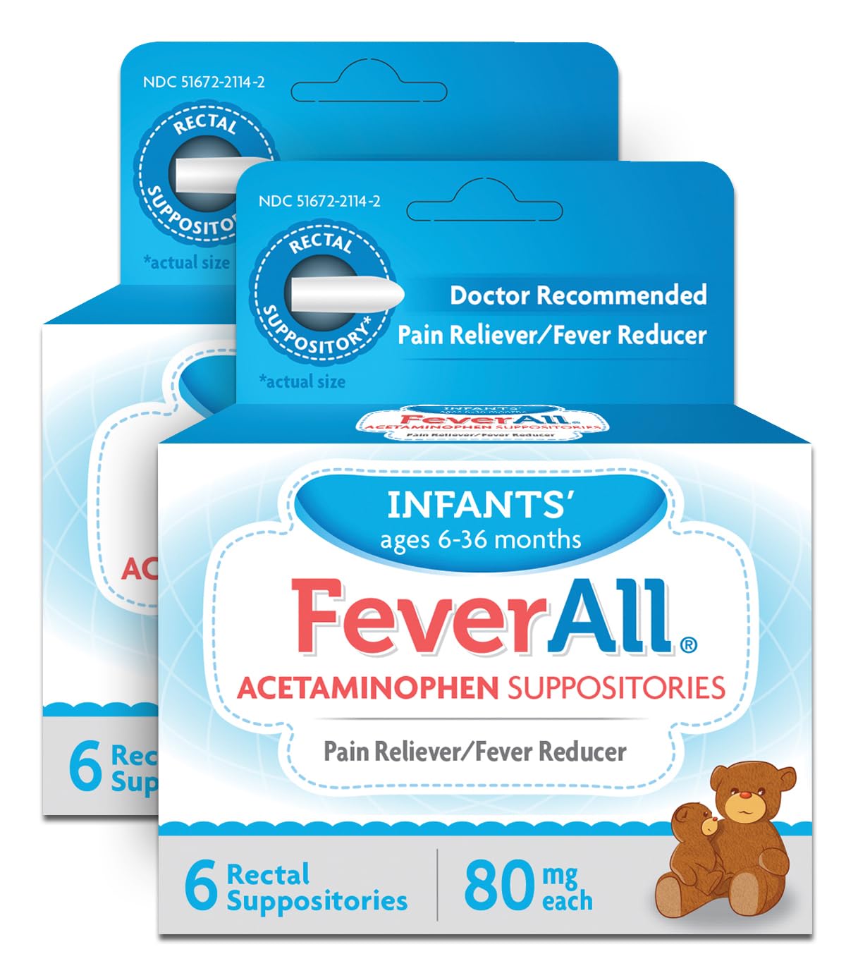 Feverall Infant Acetaminophen Suppositories 6 Rectal Suppositories 80mg Each Pain Reliever/Fever Reducer. Paraben Free, No Artificial Colors or Other preservatives. Ages 6-36 Months (Pack of 2) Feverall Au supplements