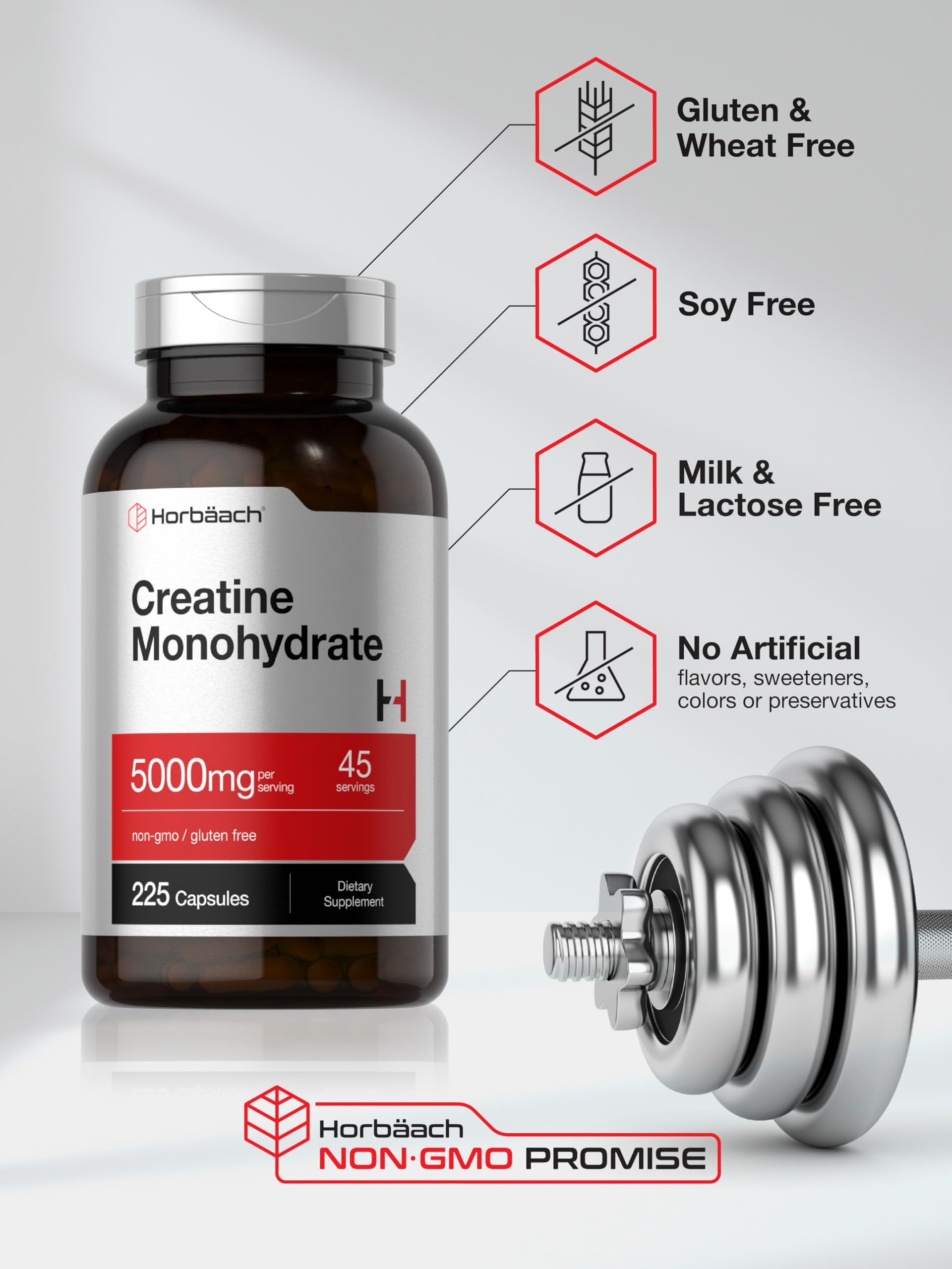Horbäach Creatine Monohydrate | 5g | 225 Capsules | Non-GMO, Gluten Free Supplement Horbäach Au supplements