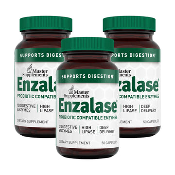 Master Supplements Enzalase - 50 Capsules, Pack of 3 - Probiotic Compatible Enzymes - Provides Digestive Boost + Gas & Bloating Relief - Gluten Free - 150 Total Servings ENZALASE Au supplements