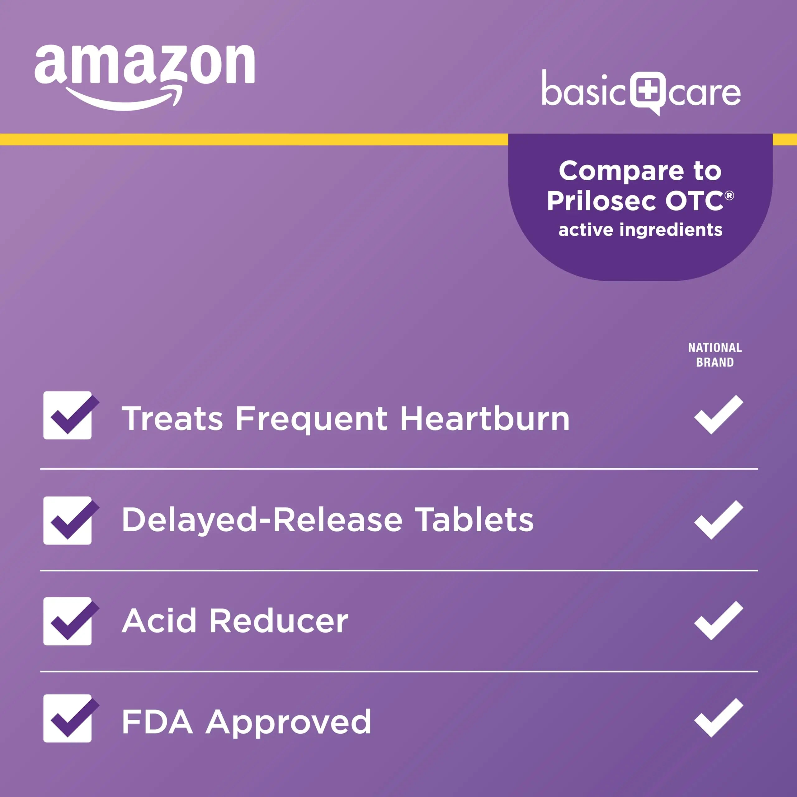 Amazon Basic Care Omeprazole Delayed Release Tablets 20 mg, Acid Reducer, treats frequent heartburn,, Cream, Regular, 42 Count (Pack of 1), 42 Count, Amazon Basic Care Au supplements