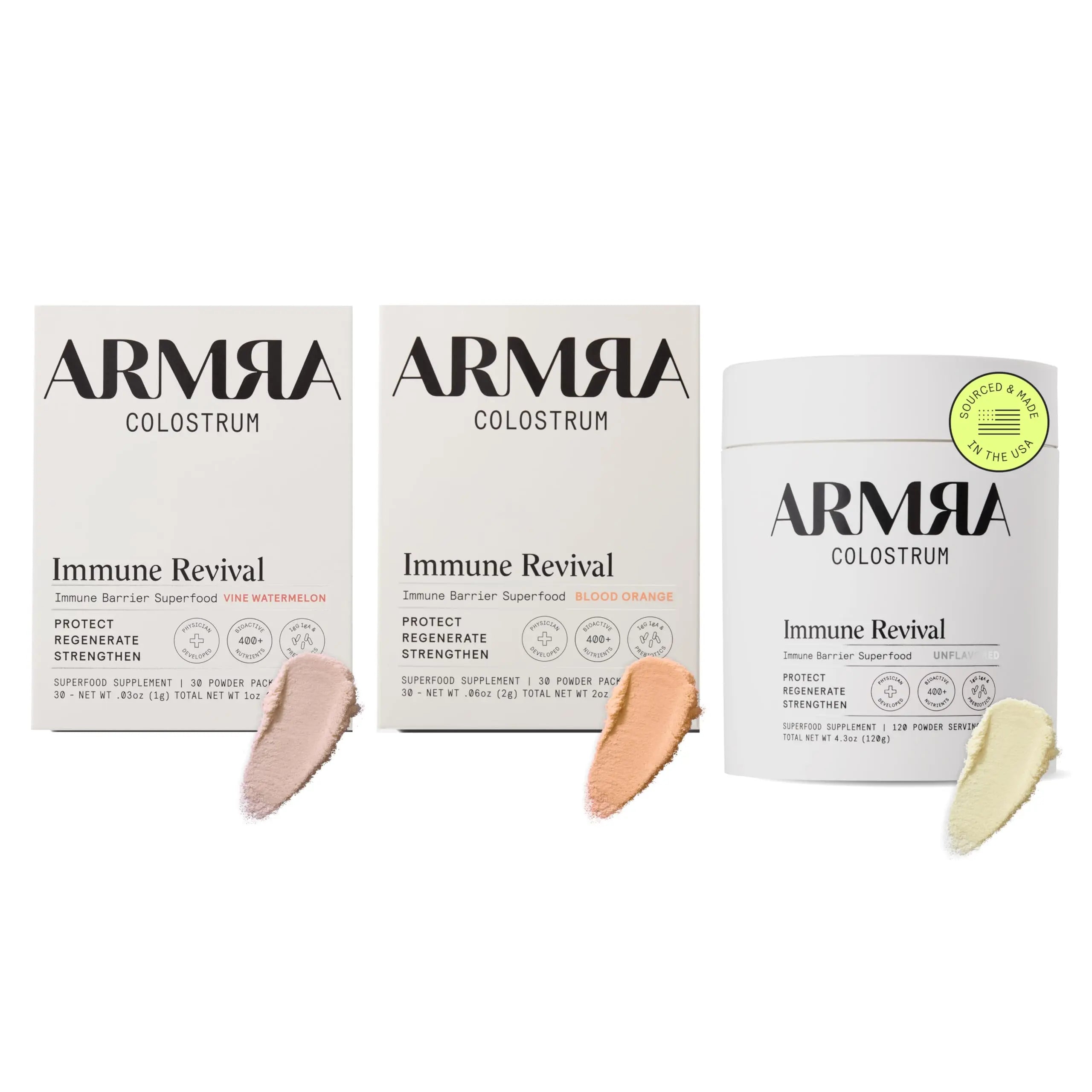 ARMRA Colostrum™ Premium Powder, Grass Fed, Gut Health Bloating Immunity Skin & Hair, Contains 400+ Bioactive Nutrients (Blood Orange, Vine Watermelon, Unflavored Bundle | 180 Servings) ARMRA Au supplements