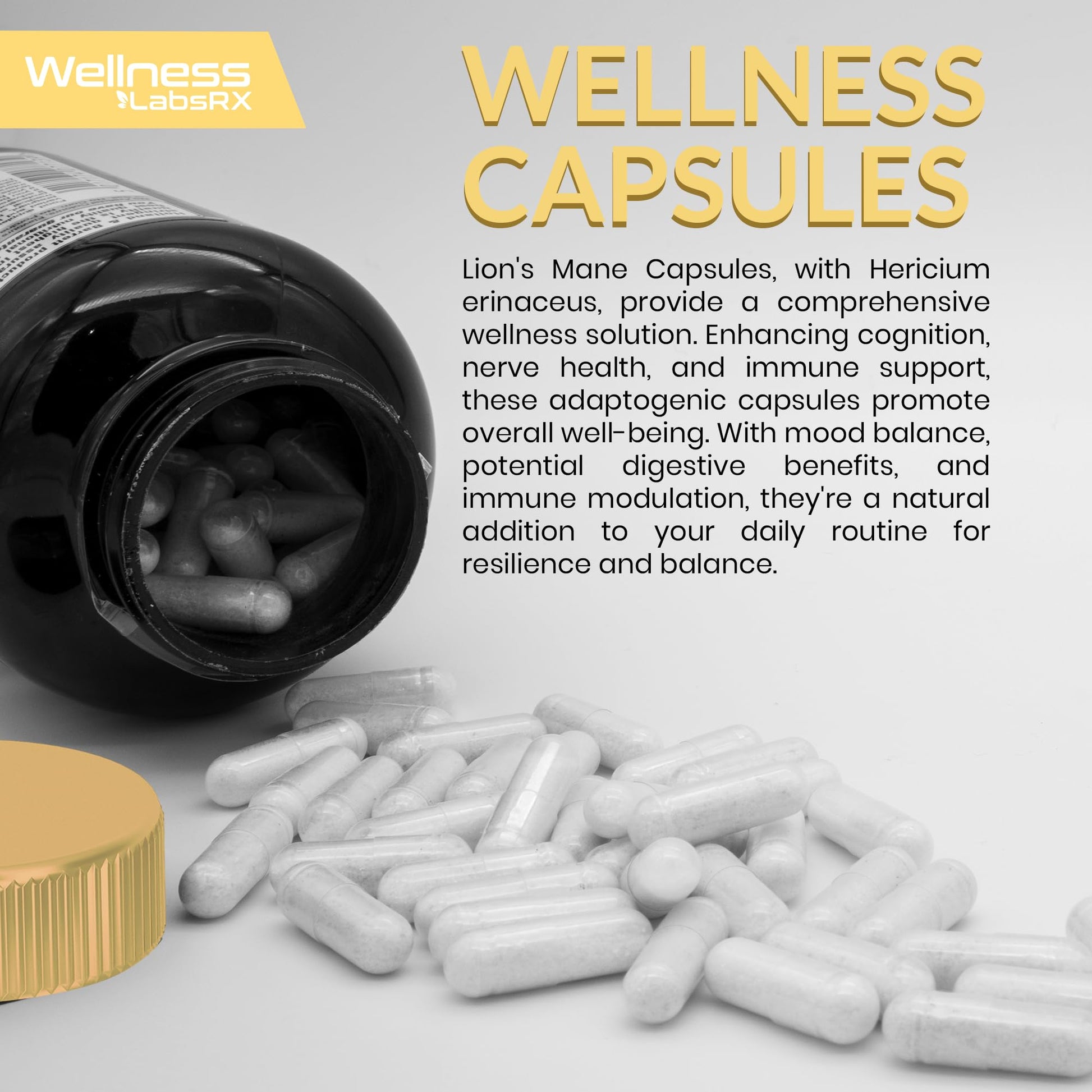 Lions Mane Supplement Capsules - 120 Count - Mushroom Supplement, Brain Supplements WELLNESS LABSRX Au supplements