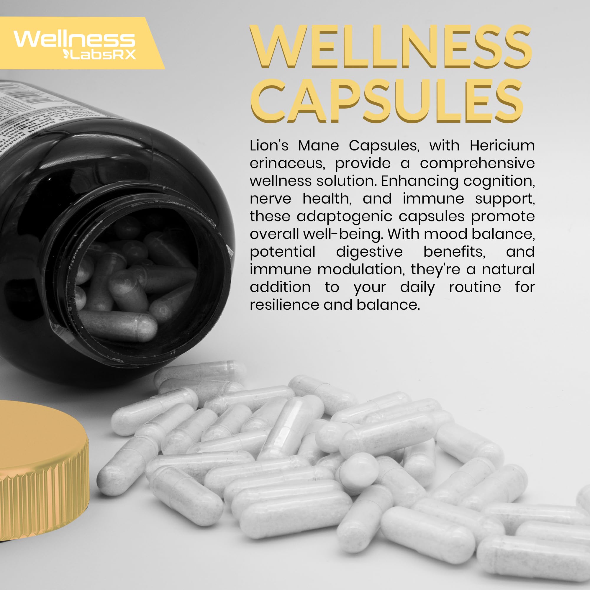 Lions Mane Supplement Capsules - 120 Count - Mushroom Supplement, Brain Supplements WELLNESS LABSRX Au supplements