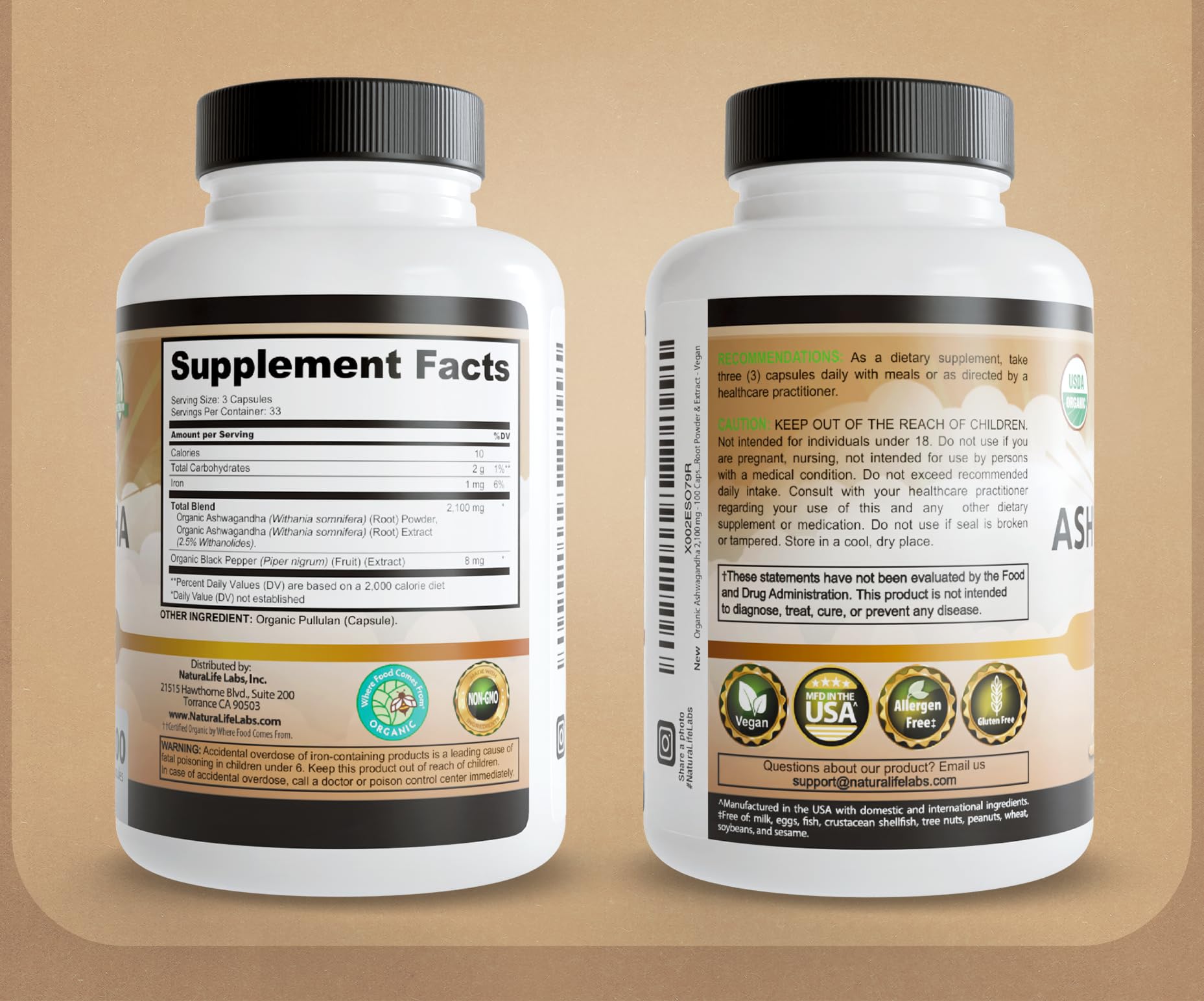 NaturaLife Labs Organic Ashwagandha 2100 mg per Serving – Herbal Supplement Root Powder & Extract – 100 Capsules – Vegan, Non-GMO, Gluten-Free NaturaLife Labs Au supplements