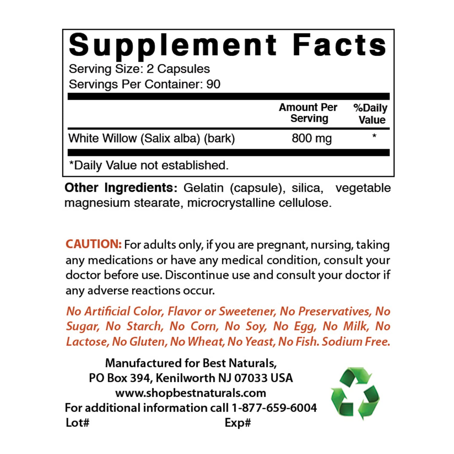 Best Naturals White Willow Bark 400 mg 180 Capsules (180 Count (Pack of 3)) Best Naturals Au supplements