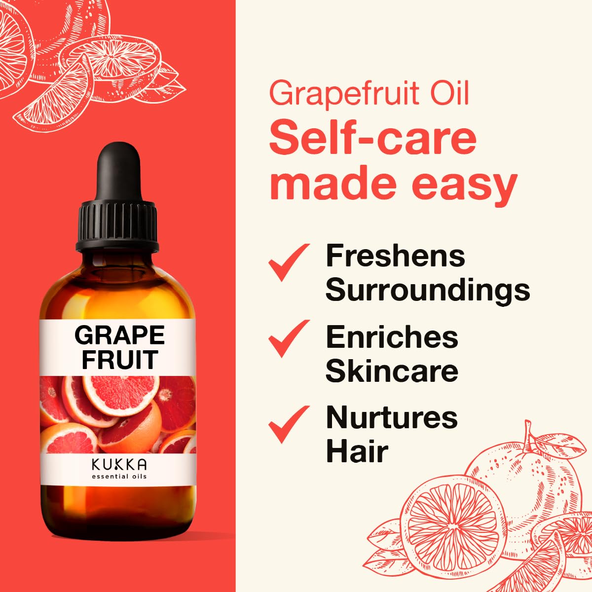 Kukka Grapefruit Essential Oil for Diffuser - 100% Natural Grapefruit Essential Oil for Skin KUKKA essential oils Au supplements