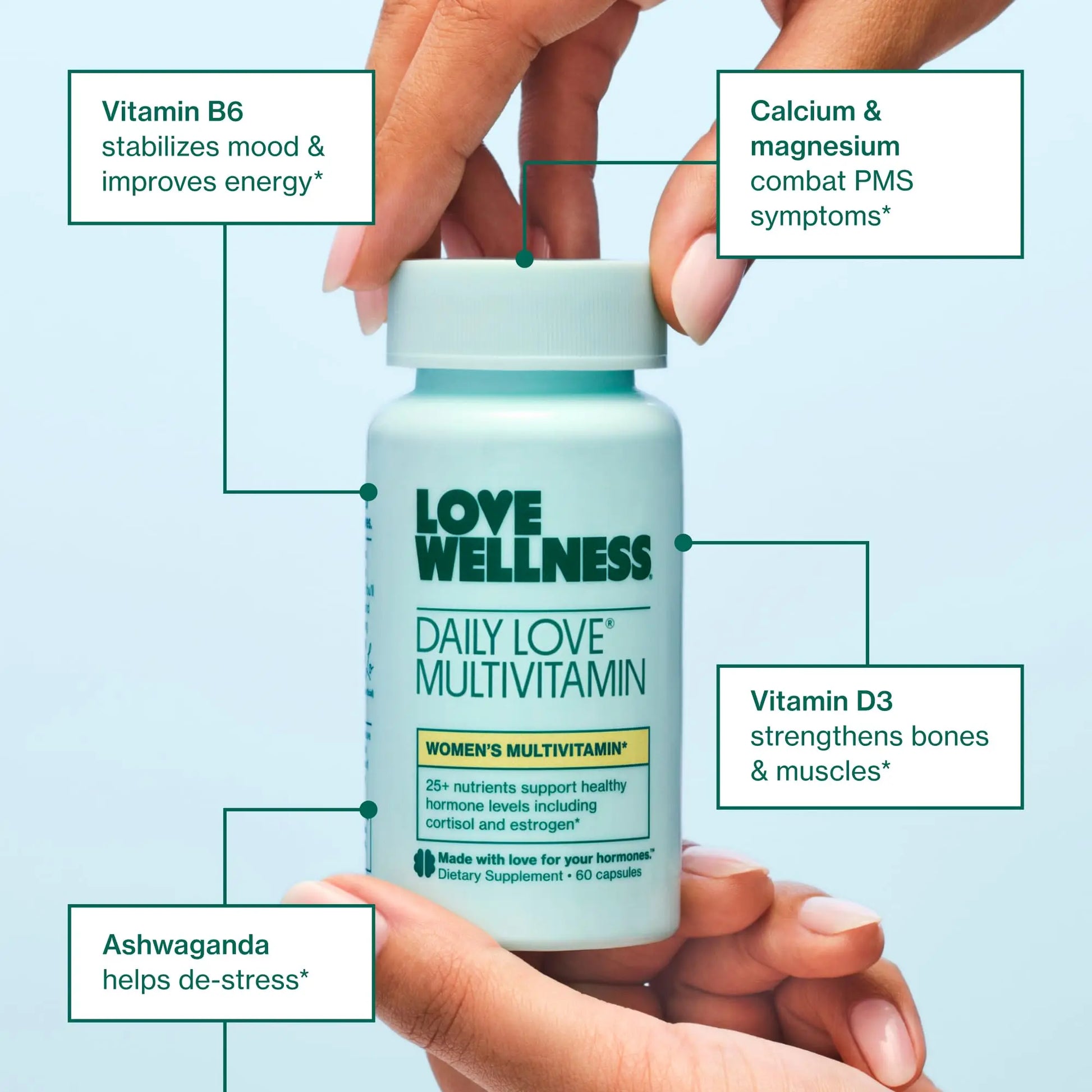 Love Wellness Daily Love Multivitamin for Women | Supports Energy, Cortisol, Immune Health, Stress Relief, & PMS | Complete with Vitamin D, C, Iron, Calcium, Zinc, & Biotin, Magnesium | 60 Count Love Wellness Au supplements
