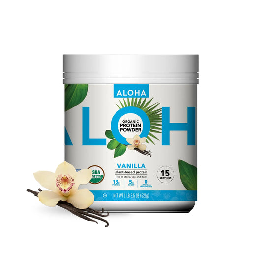 ALOHA Organic Plant Based Protein Powder, Stevia Free, Vanilla, 19.6 oz, 15 Servings PACKAGING MAY VARY ALOHAAU supplements