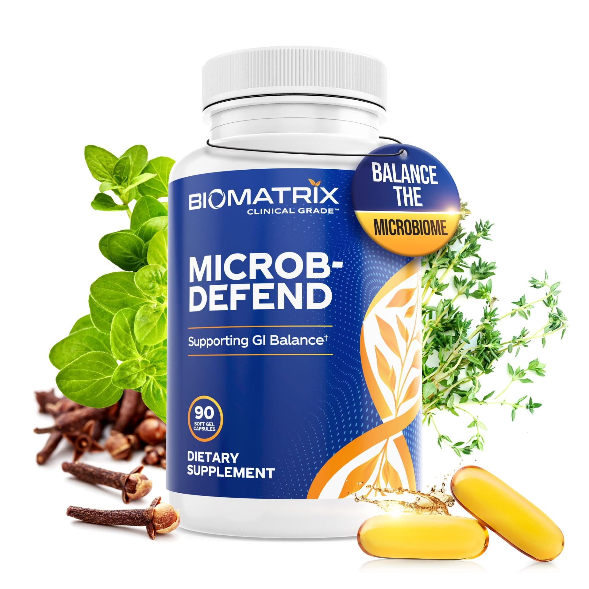 BioMatrix Biofilm Disruptor, GI Repair Digestive Supplement for Men and Women, Oil of Thyme, Oregano & Clove, Gut Microbiome & Intestinal Health Support | Microb-Defend (90 Softgels) BioMatrix Au supplements