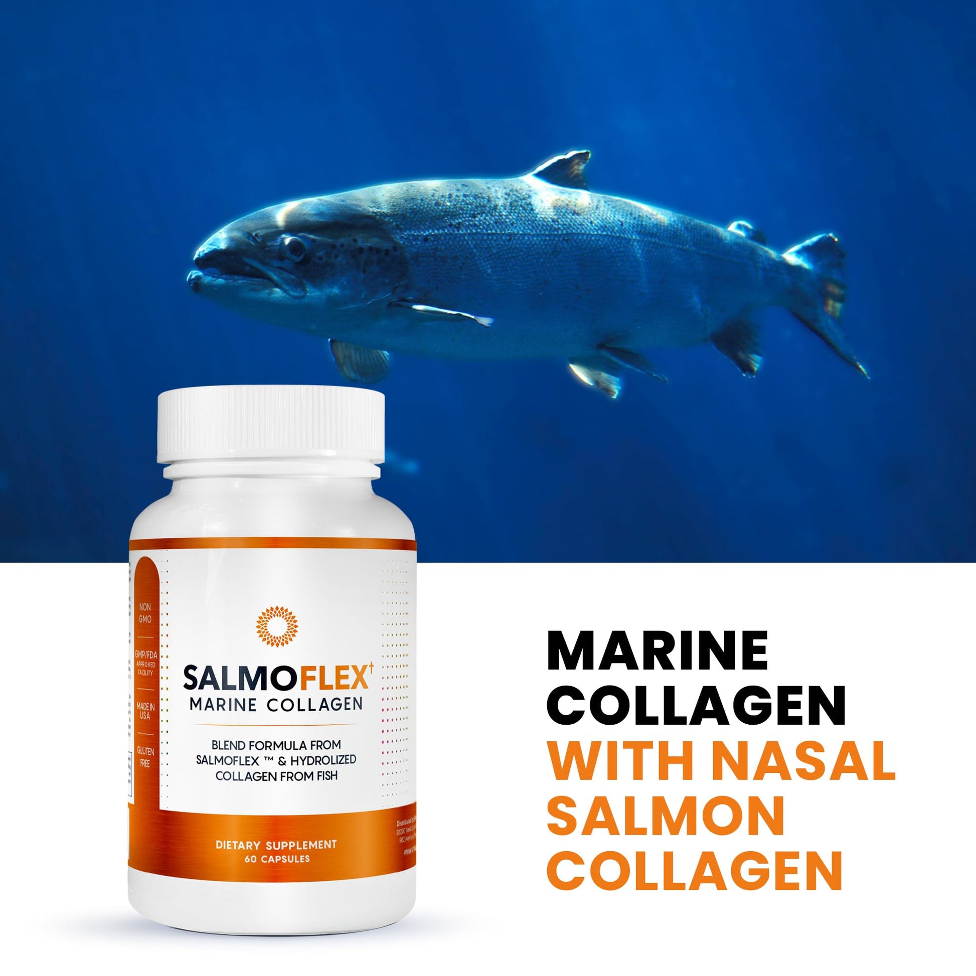 VITASEI Salmoflex Marine Collagen Peptides Pills W/Hyaluronic Acid, Vitamin C, D, E | Salmon Supplements - Hair, Skin, Nails | Multivitamin for Women & Men | Knee, Joint Relief - 60 Capsules VITASEI Au supplements