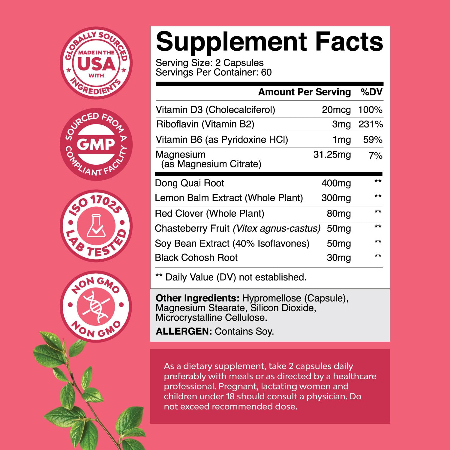 Complete Herbal Menopause Supplement for Women - Female Hormone Balance Capsules for Night Sweats Hot Flashes & Mood Swings with Dong Quai, Chaste Berry & Black Cohosh Root - 120 Count Pack Natures Craft Au supplements