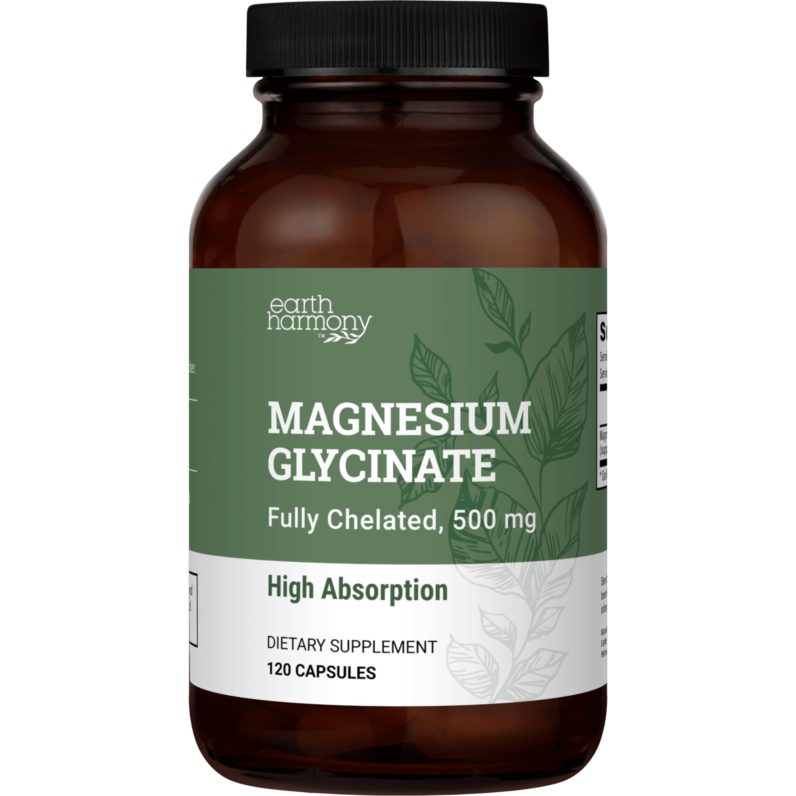 Pure Magnesium Glycinate 500mg - Chelated Magnesium Supplement, High Absorption Capsules for Sleep, Glicinato De Magnesio with Organic MCT Powder (120 Capsules) Earth Harmony Naturals Au supplements