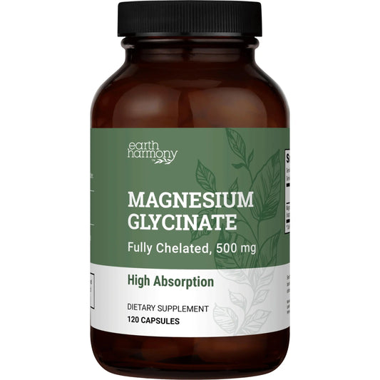 Pure Magnesium Glycinate 500mg - Chelated Magnesium Supplement, High Absorption Capsules for Sleep, Glicinato De Magnesio with Organic MCT Powder (120 Capsules) Earth Harmony NaturalsAU supplements