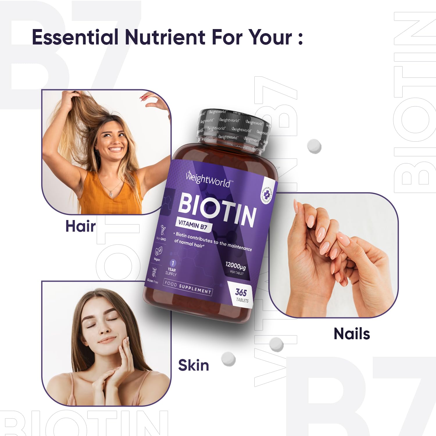 Biotin Hair Growth Supplement 12000mcg - 365 Vegan Biotin Tablets (1 Year Supply) maxmedix Au supplements