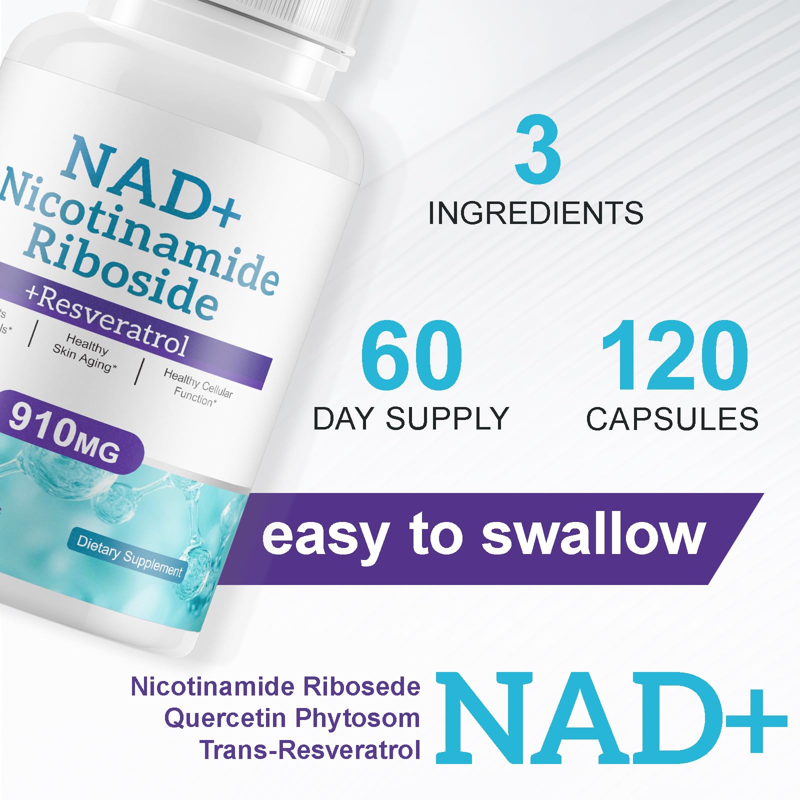 NAD+ Supplement Alternative - Liposomal Nicotinamide Riboside - Resveratrol & Quercetin - High Purity NAD Supplements for Anti-Aging, Focus, Energy 120 Capsules Ruduwu Au supplements